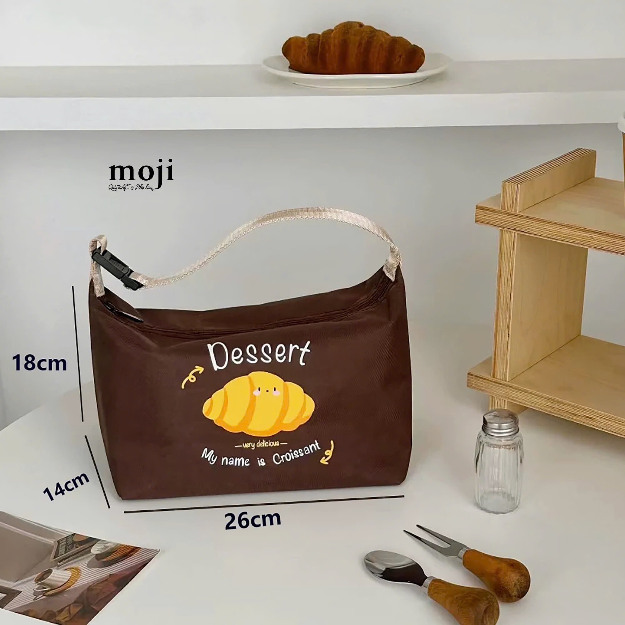Túi đựng cơm giữ nhiệt My name is Croissant bánh sừng bò 14x18x26