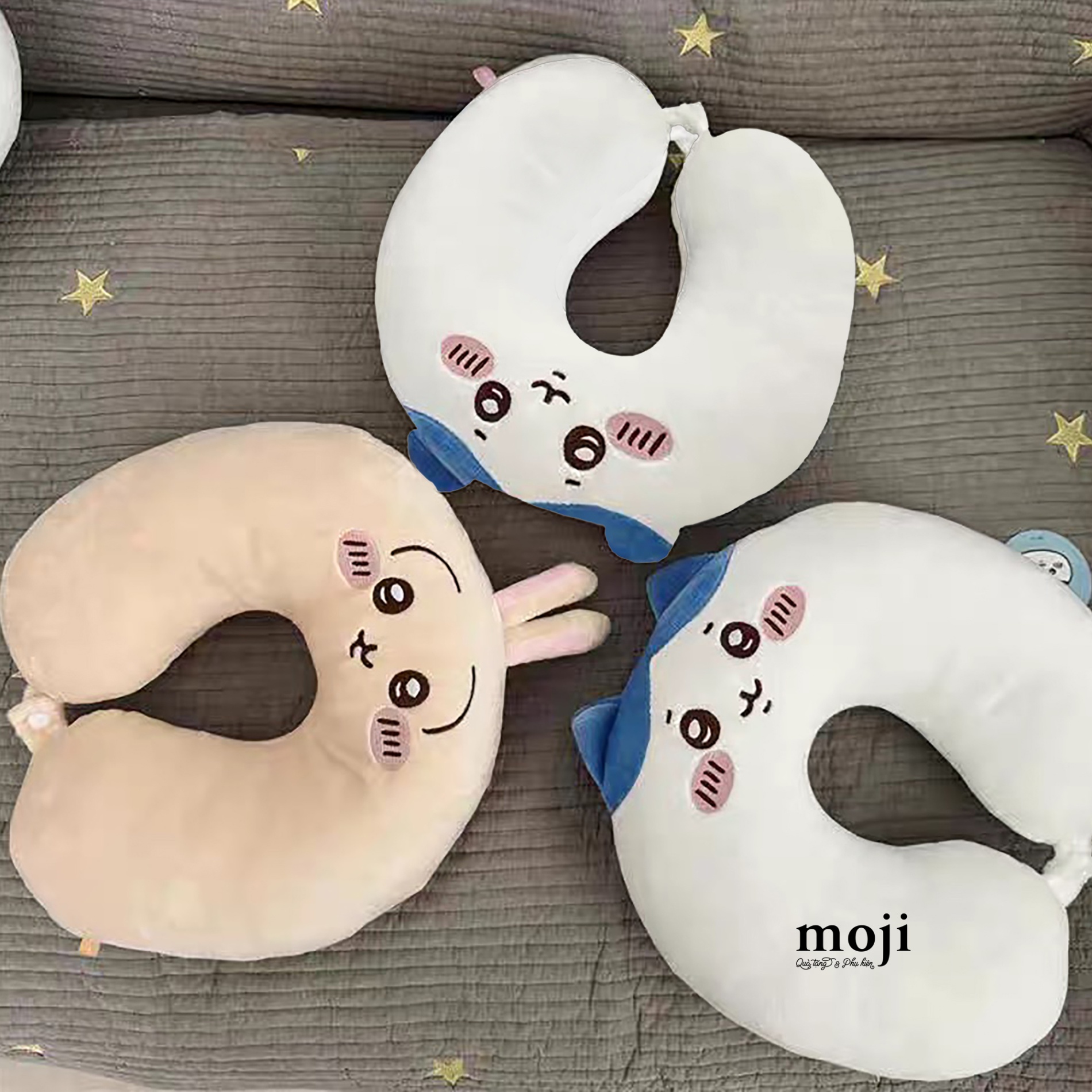 Gấu bông chữ U ruột cao su Chiikawa Hachiware Usagi face má hồng có tai