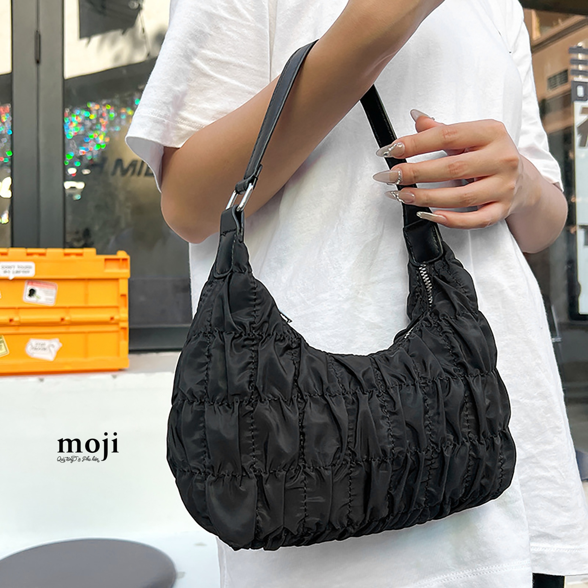 Túi đeo vải 1 màu ô vuông nhăn 17x25