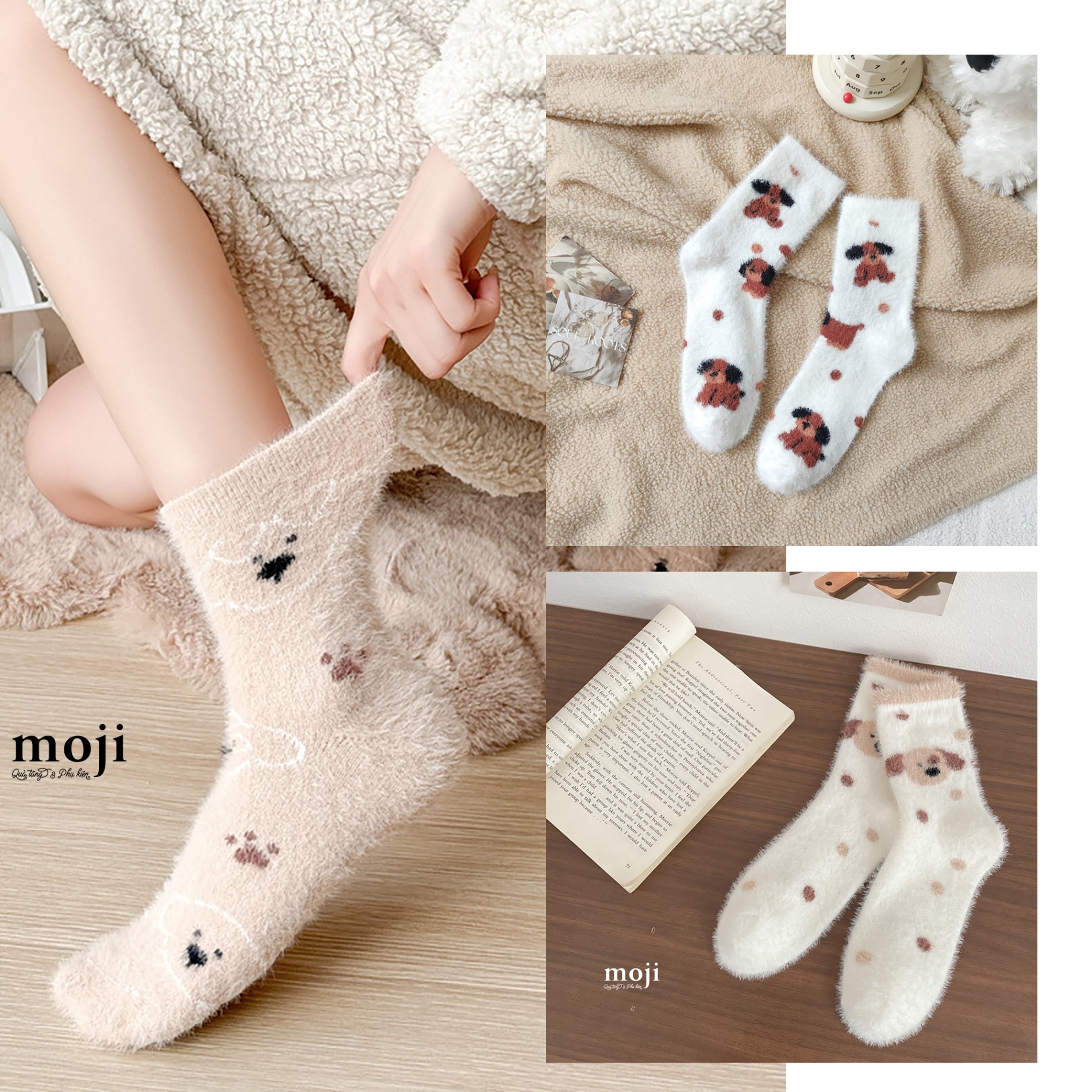 Tất vớ cổ cao lông xù Cute dog paw chấm tròn