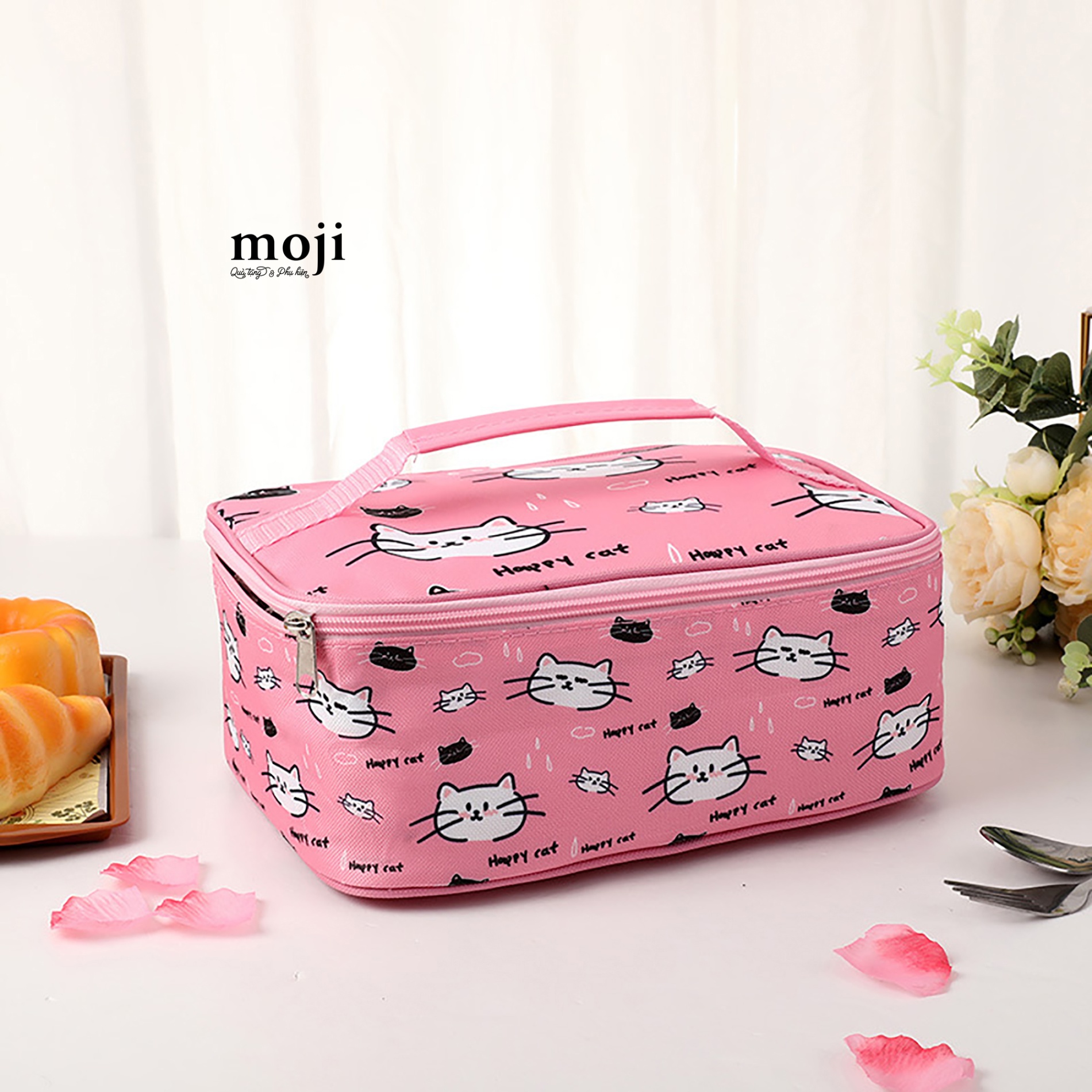 Túi đựng cơm giữ nhiệt Happy cat face 12x20x28