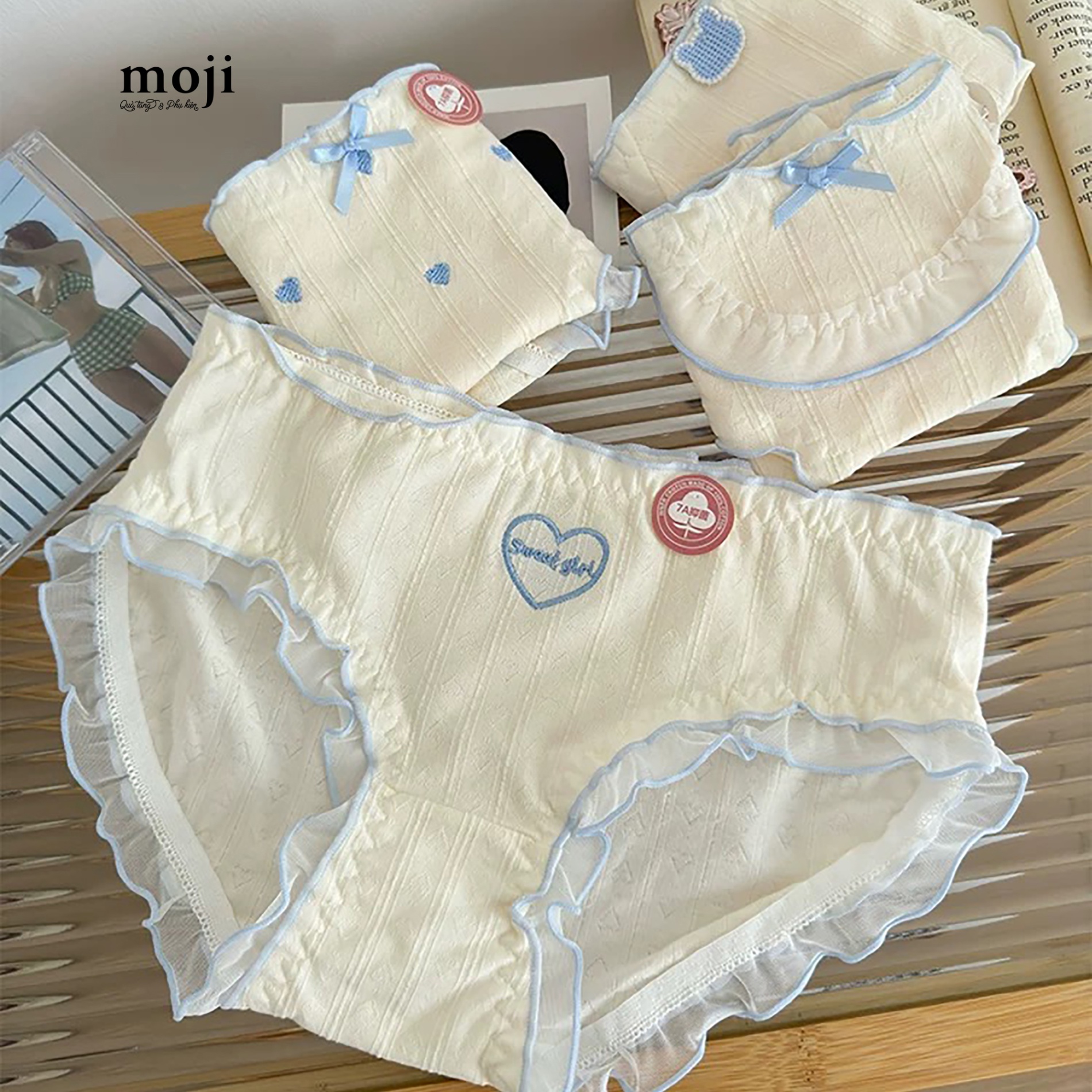 Quần chip MJ Baby bear face heart bow nơ có viền