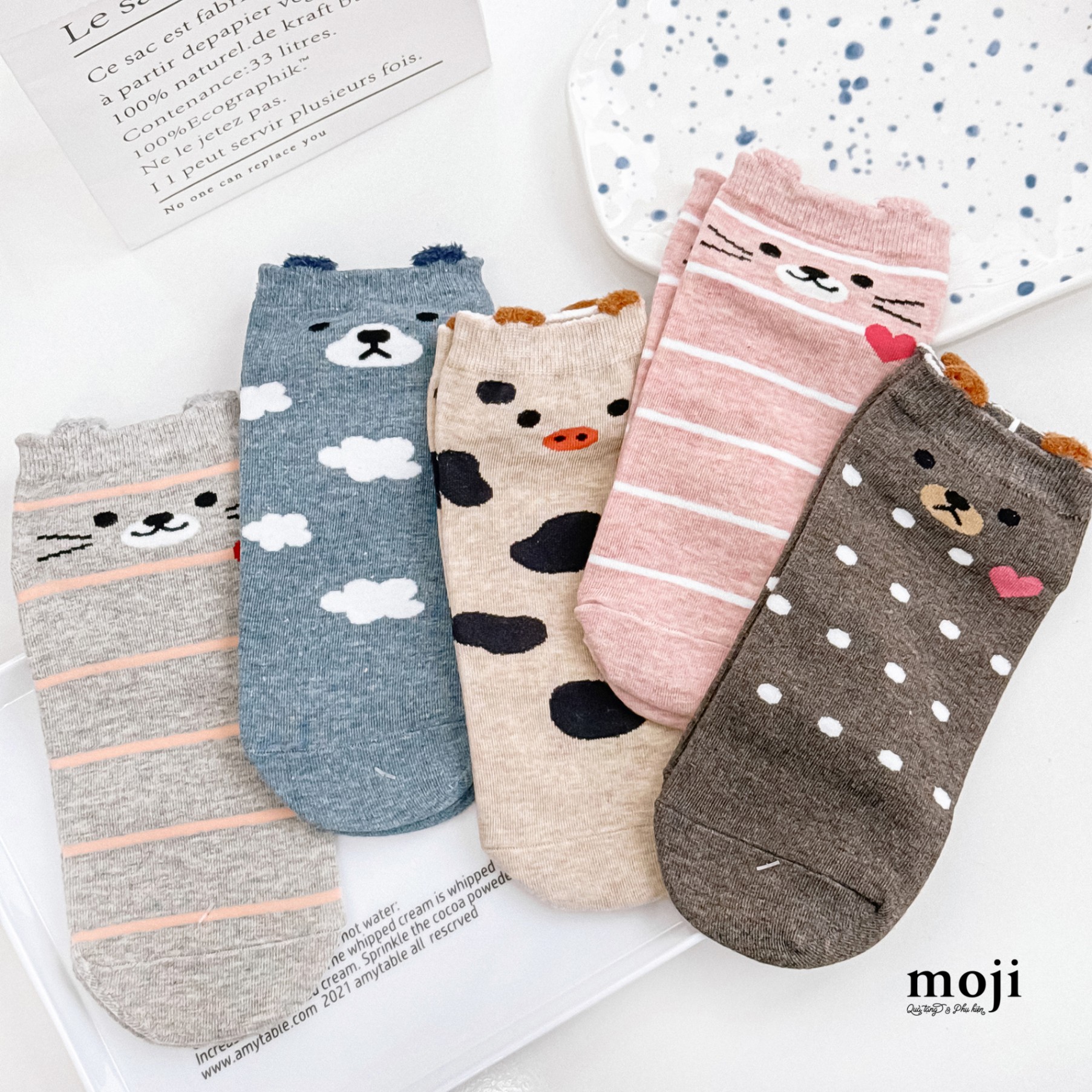Tất vớ cổ ngắn Cute animal heart tai xù