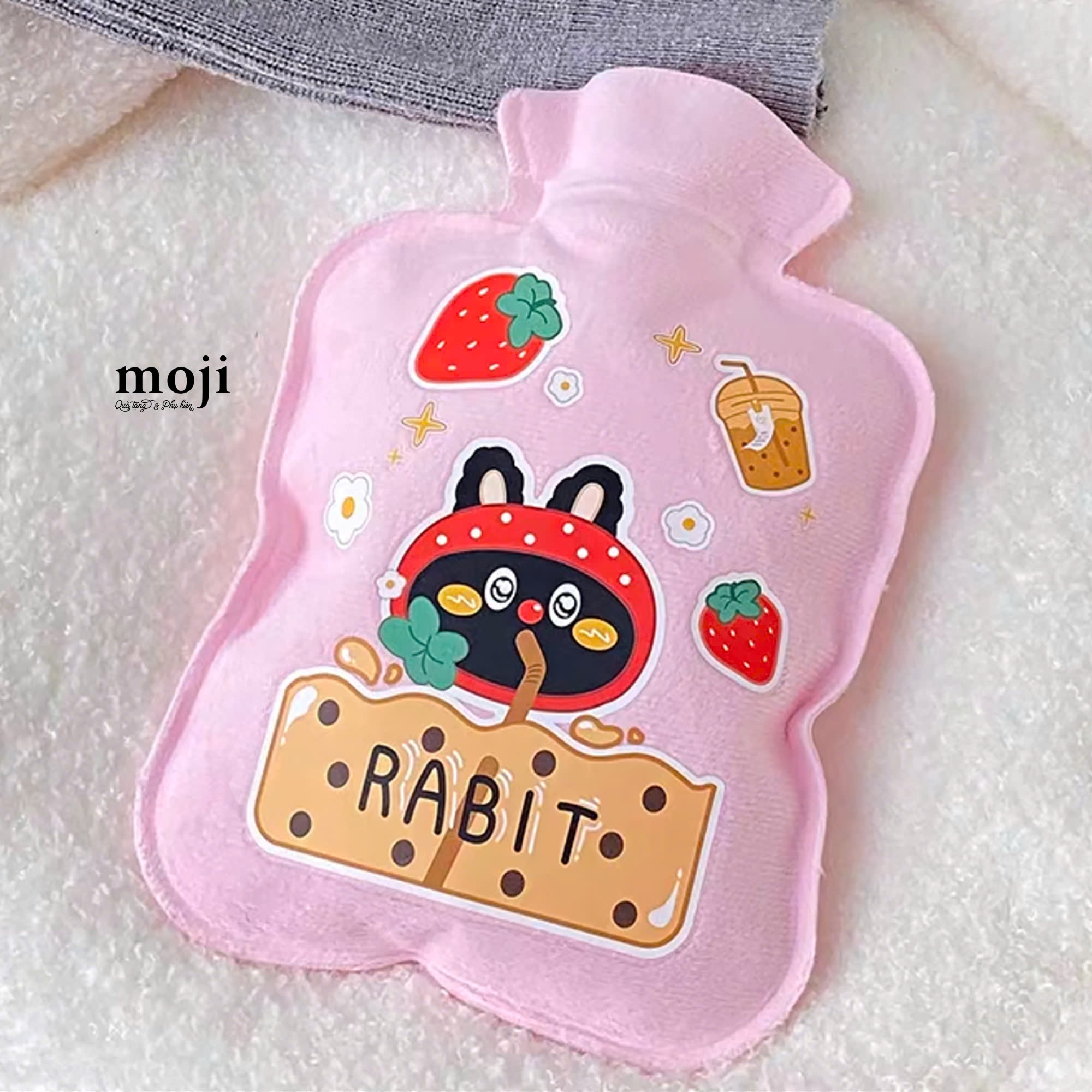 Túi chườm giữ nhiệt bọc vải Black and pink rabbit milk tea lovely cat 14x21