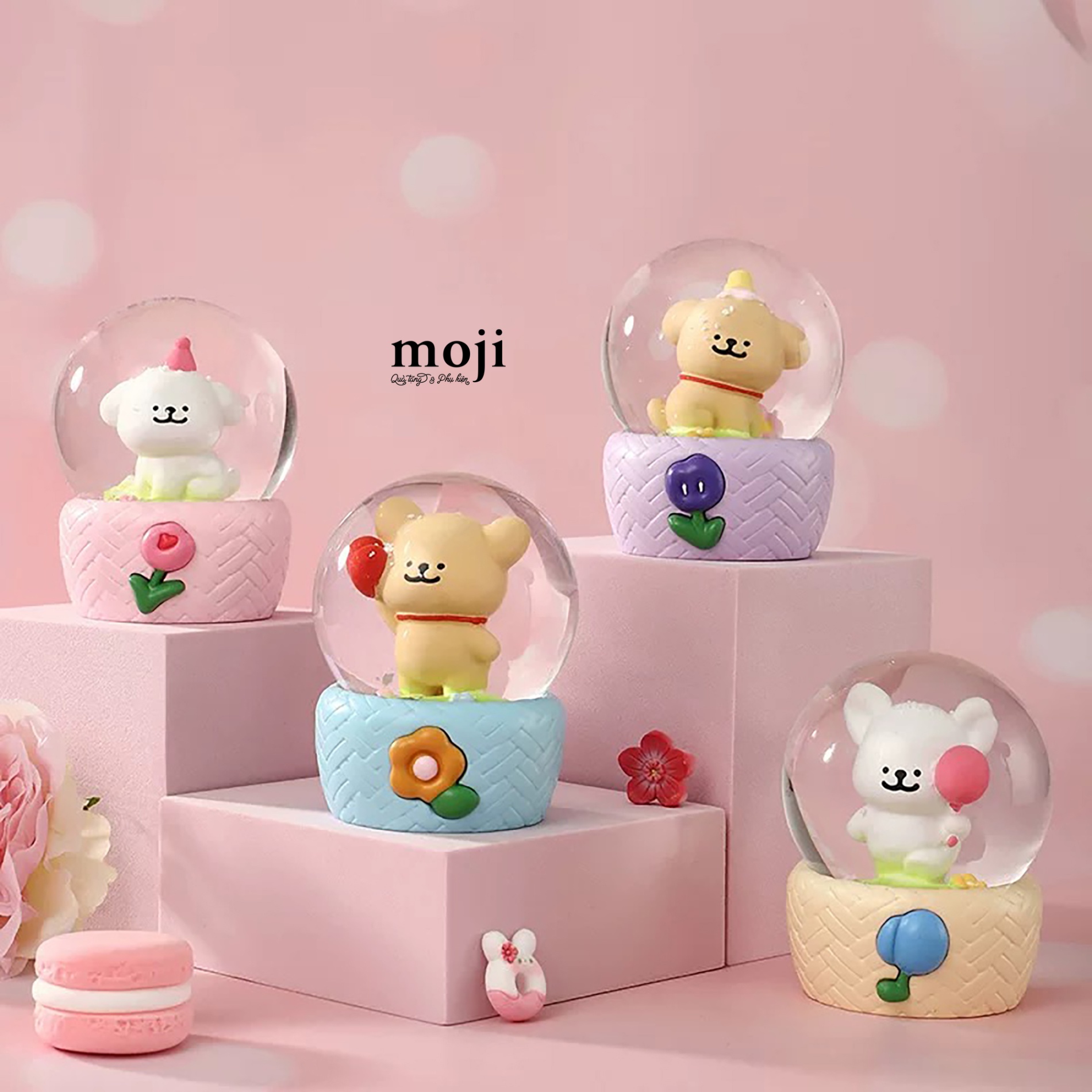 Quả cầu tuyết Cute dog flower có đèn 4x4x6