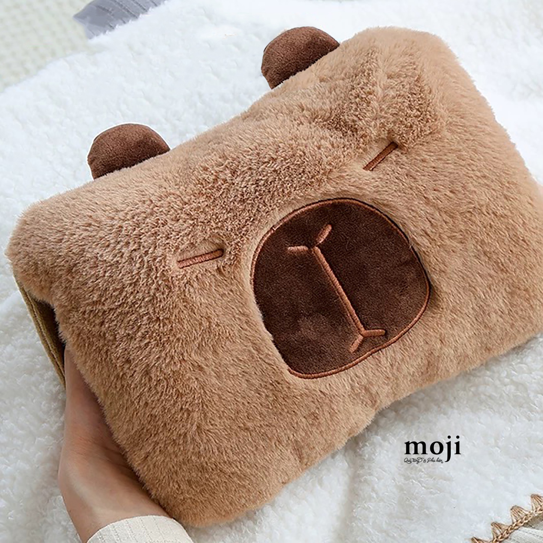 Gối sưởi Caybara basic face có tai sạc điện 18x26