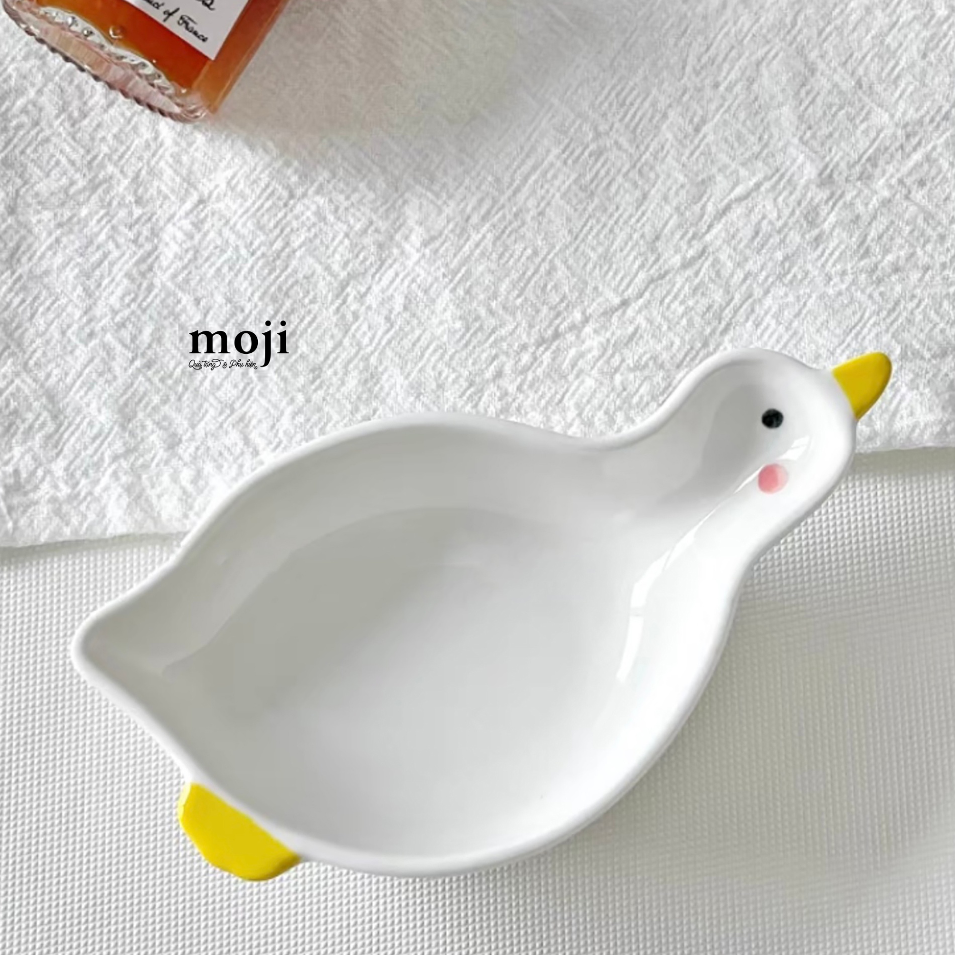 Đĩa gốm sứ mini Duck vịt má hồng cắt hình 7x11