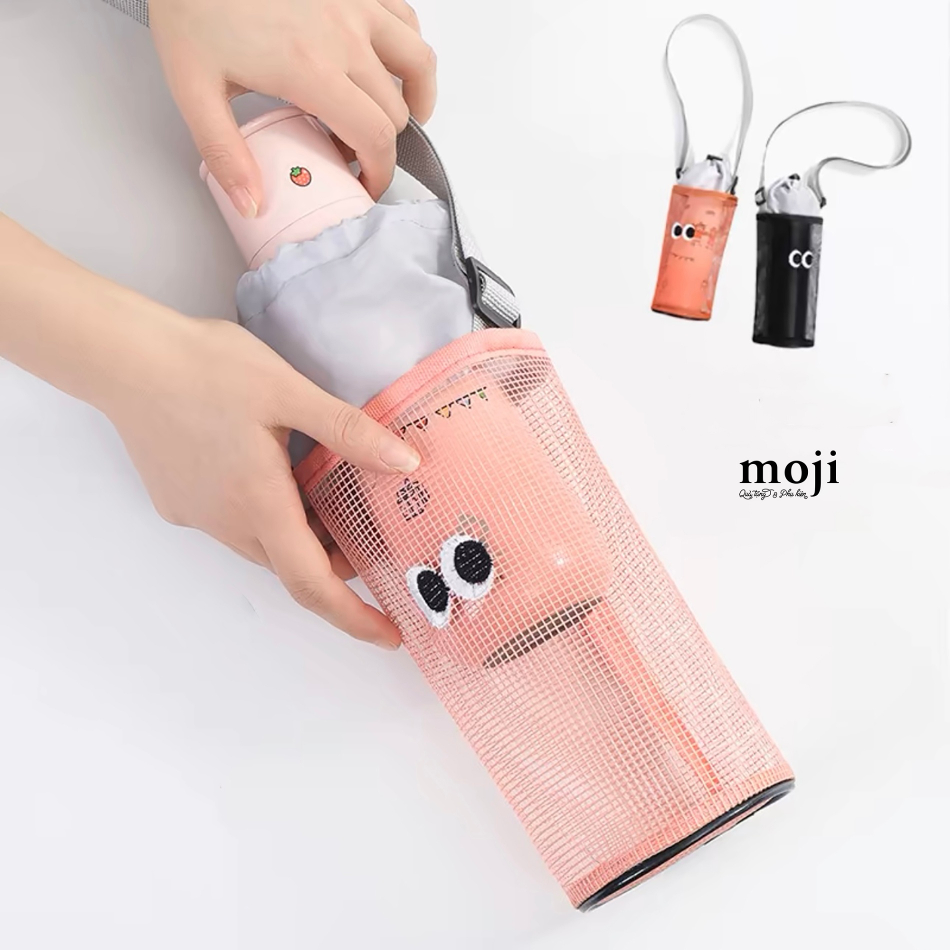 Túi đựng bình nước dây đeo chéo Big eyes dạng lưới 9x19