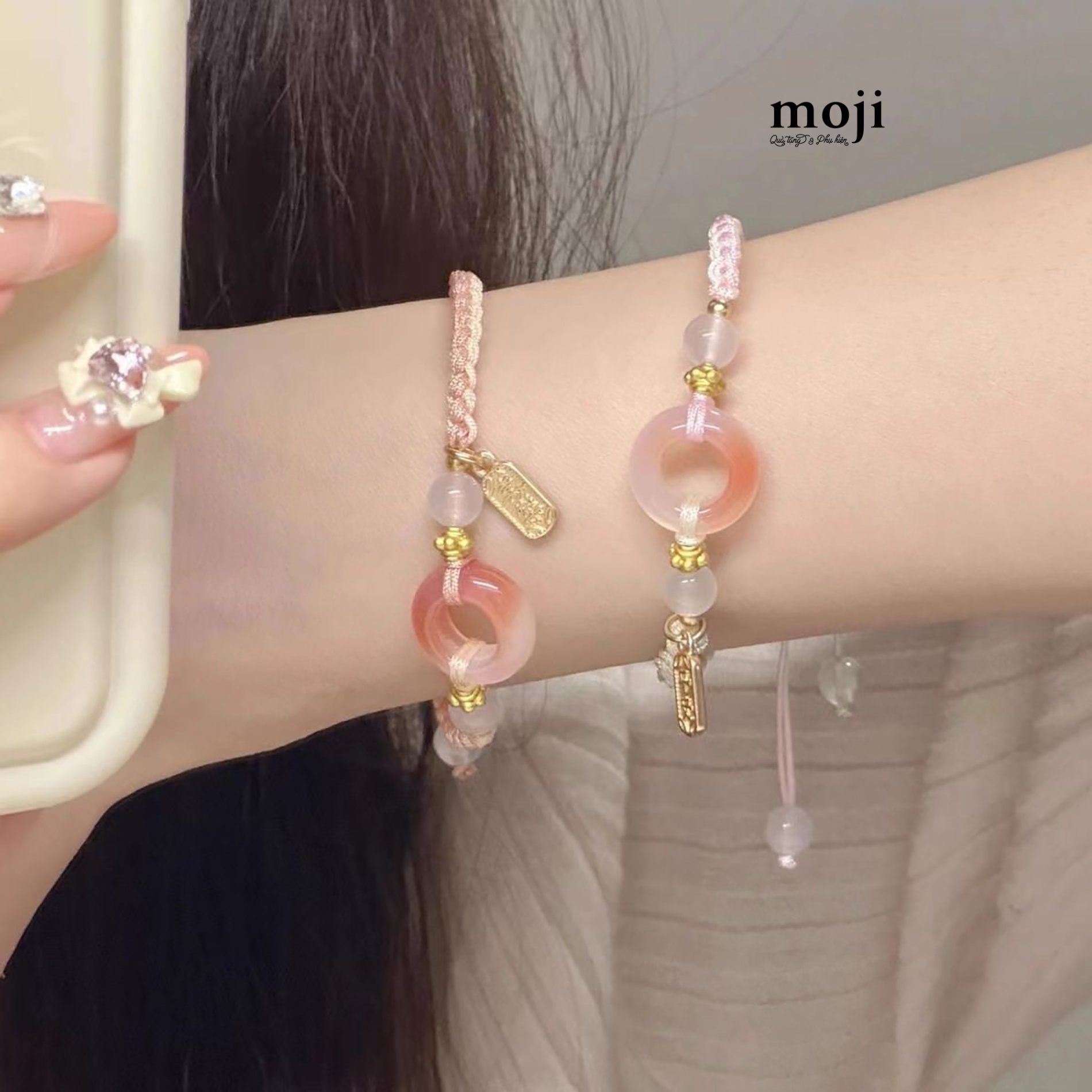 Vòng tay tết chỉ màu Vòng tròn hạt tròn phối màu