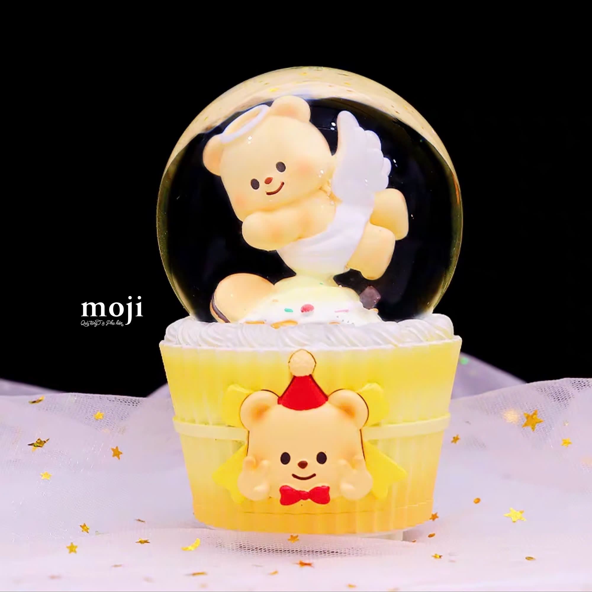 Quả cầu tuyết Angel butter bear cupcake có đèn nhạc 7x12