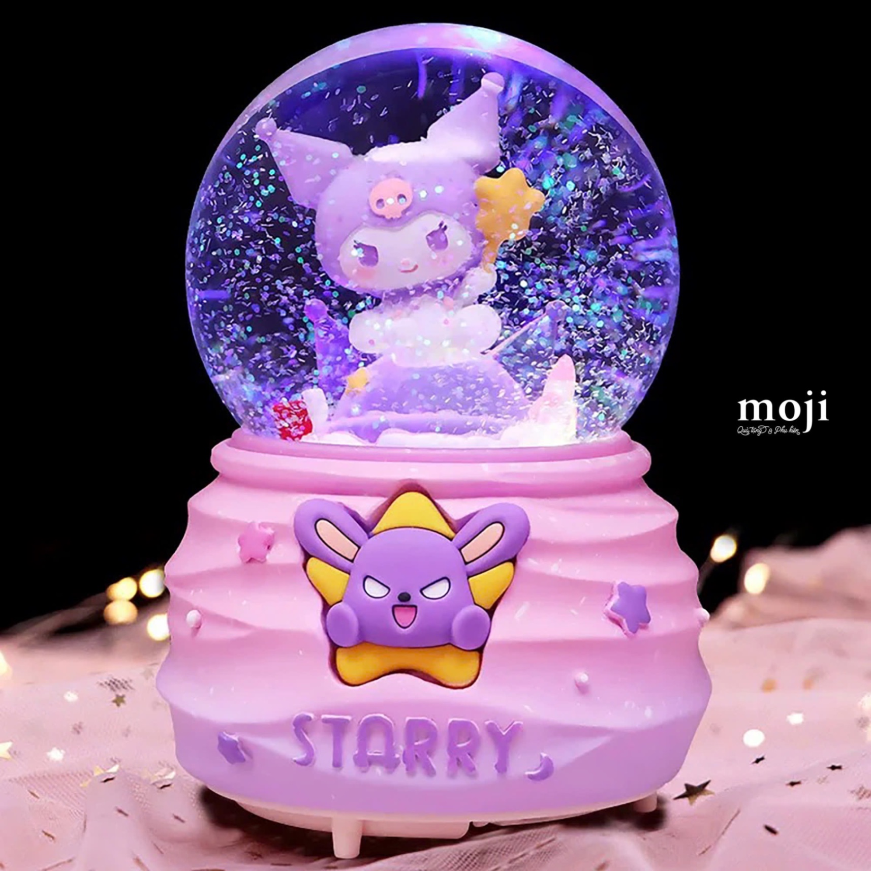 Quả cầu tuyết Sanrio family Kuromi starry có đèn nhạc 9x13