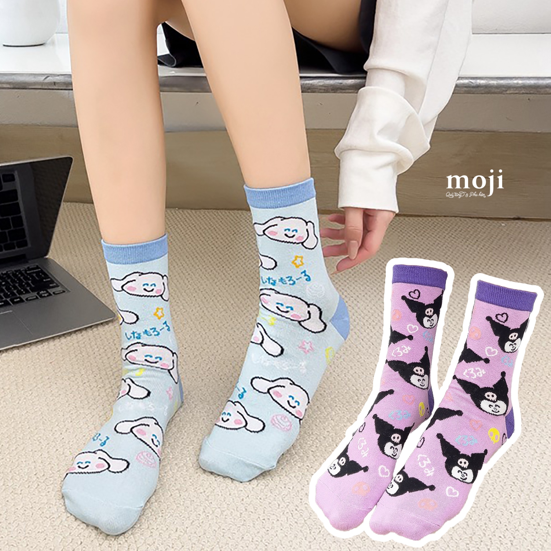 Tất vớ cổ cao Sanrio family Cinnamoroll Kuromi happy face