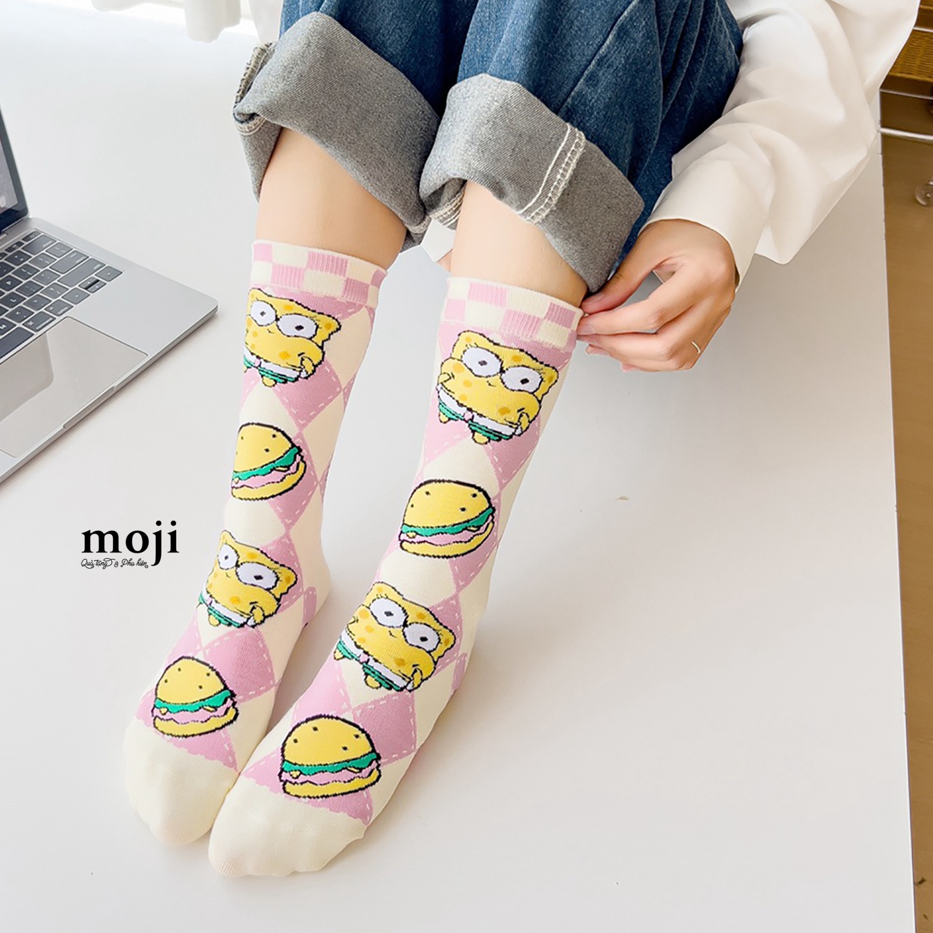 Tất vớ cổ cao SpongeBob fast food hamburger