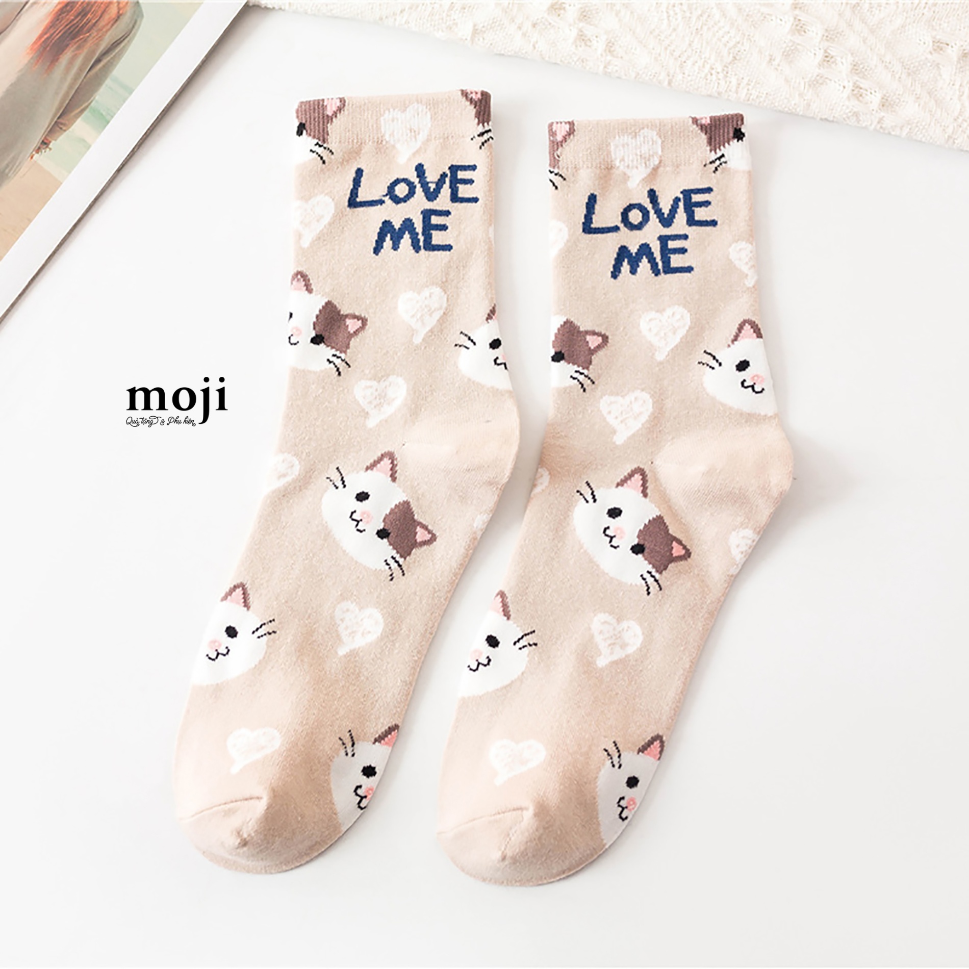 Tất vớ cổ cao Baby bear cat heart love me