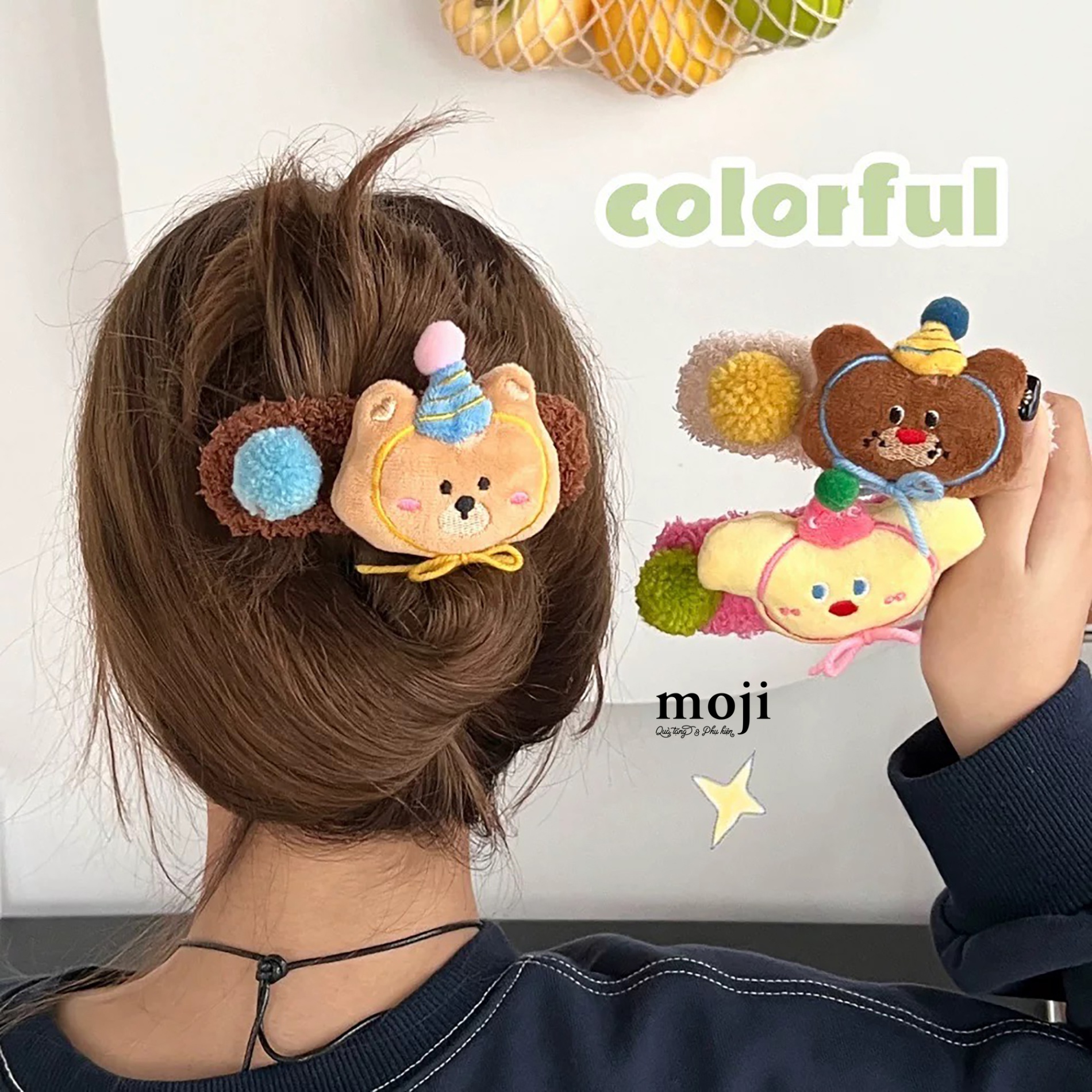 Kẹp tóc MJ Cute animal face đội mũ party cục bông
