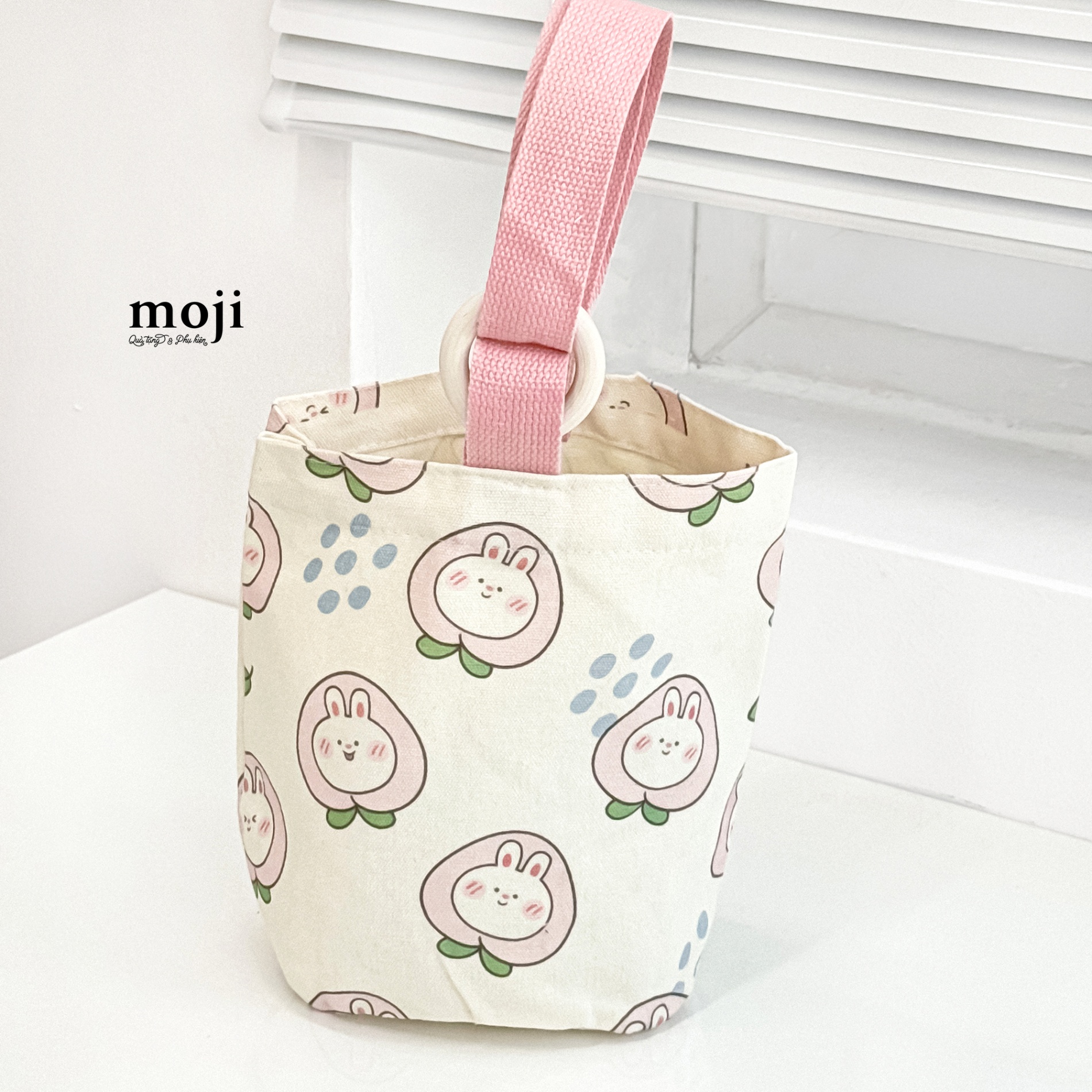 Túi đựng bình nước Rabbit face cosplay fruit peach 22x24