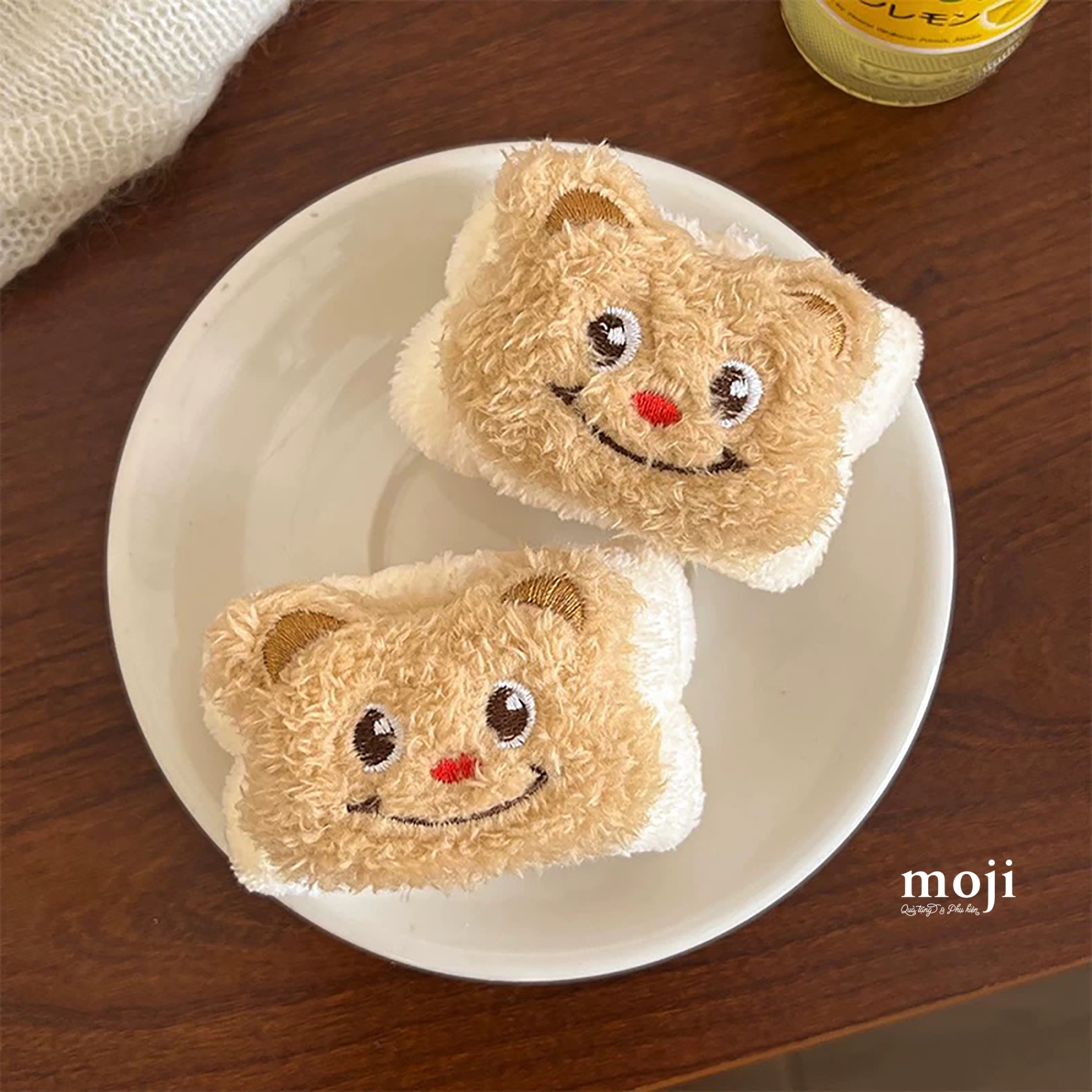 Băng đô cổ tay Butter bear face lông xù set2