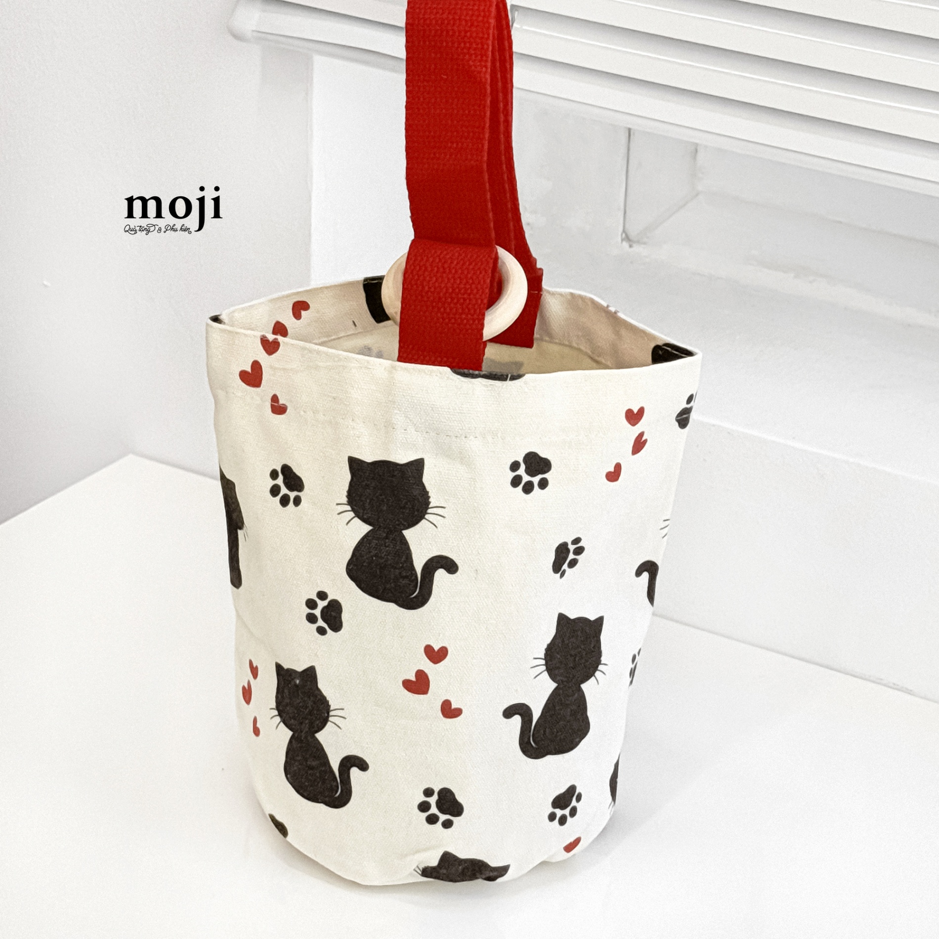 Túi đựng bình nước Black cat heart paw 22x24