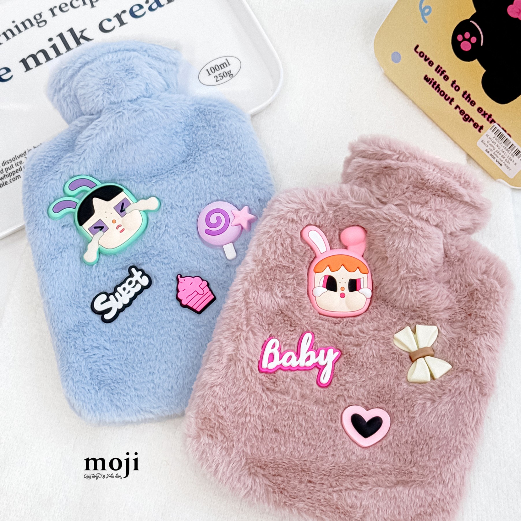 Túi chườm giữ nhiệt bọc vải unoff Crybaby face sweet candy heart bow nơ 16x24