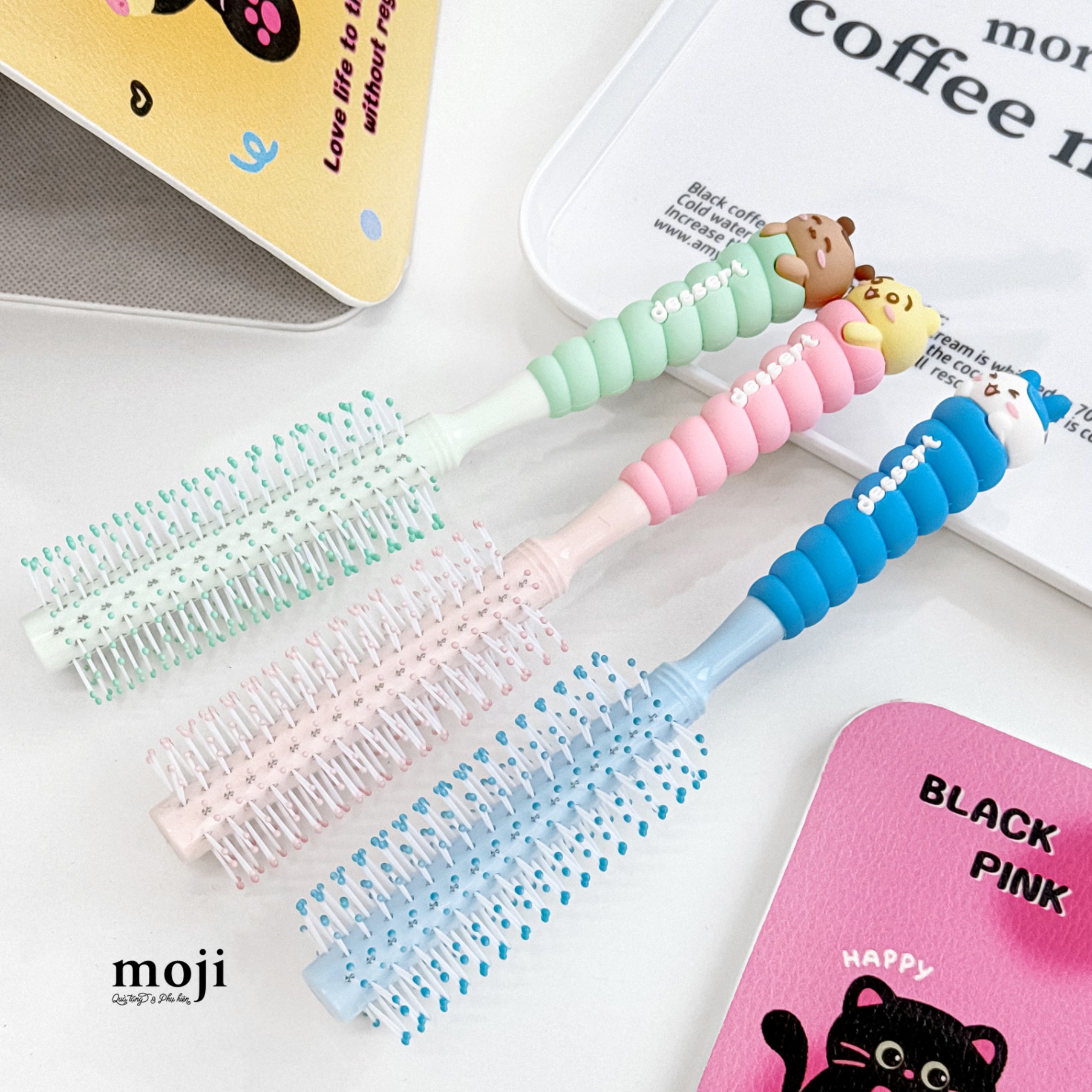 Lược giúp sấy tóc Cute animal má hồng xoắn vòng dessert