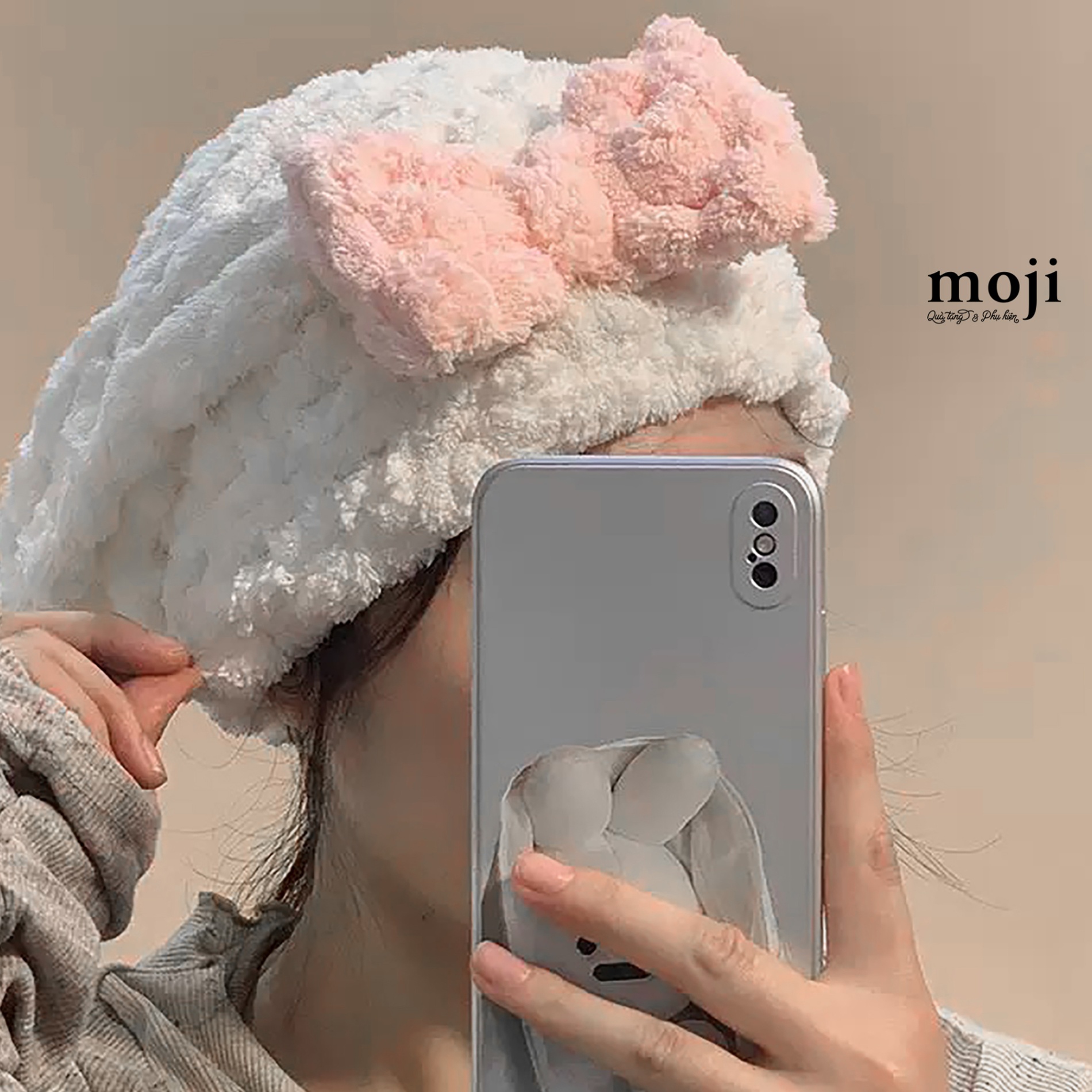 Trùm đầu tắm trang điểm Bow nơ phối màu 23x28