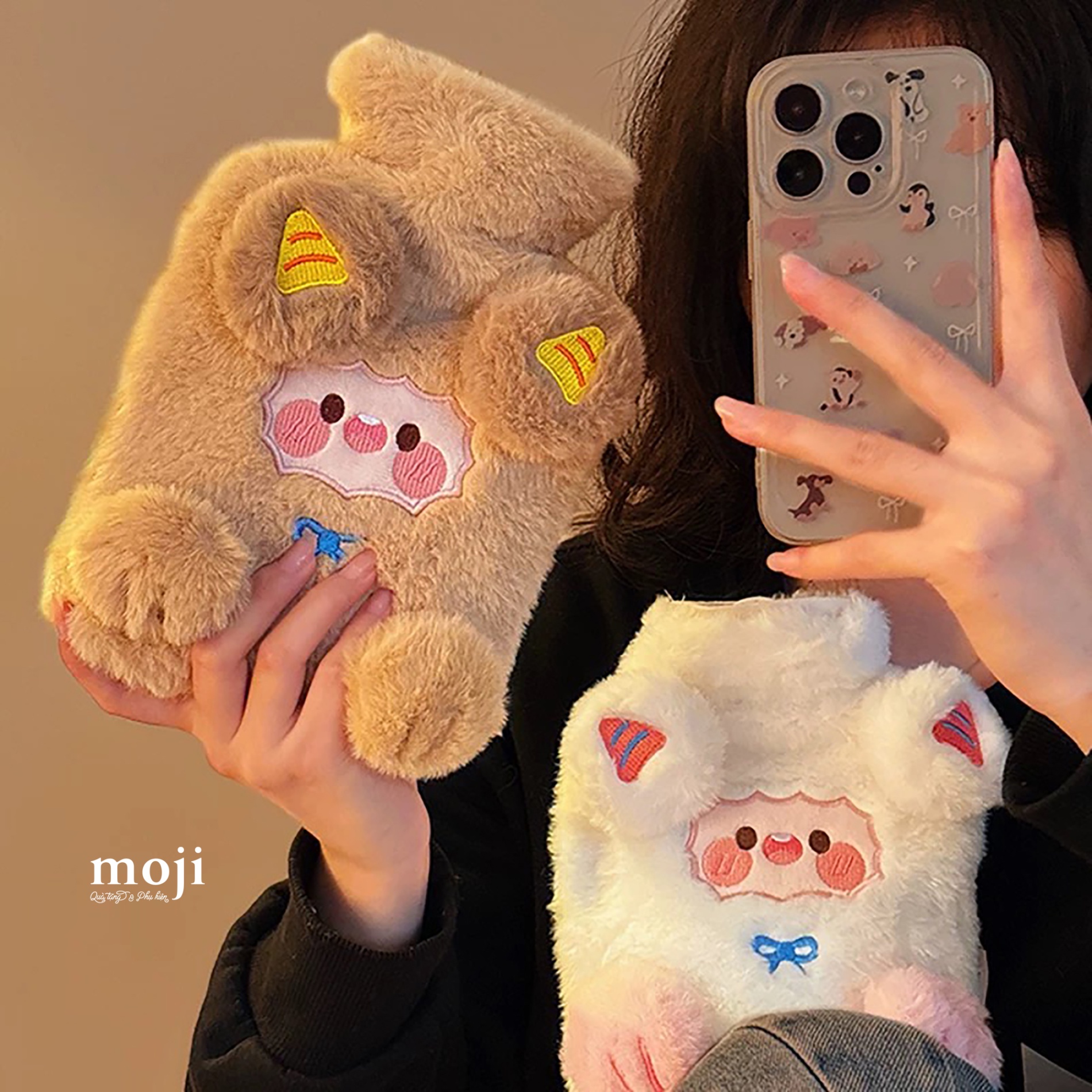 Túi chườm giữ nhiệt bọc vải Cute animal bow nơ có tai chân nổi 16x25