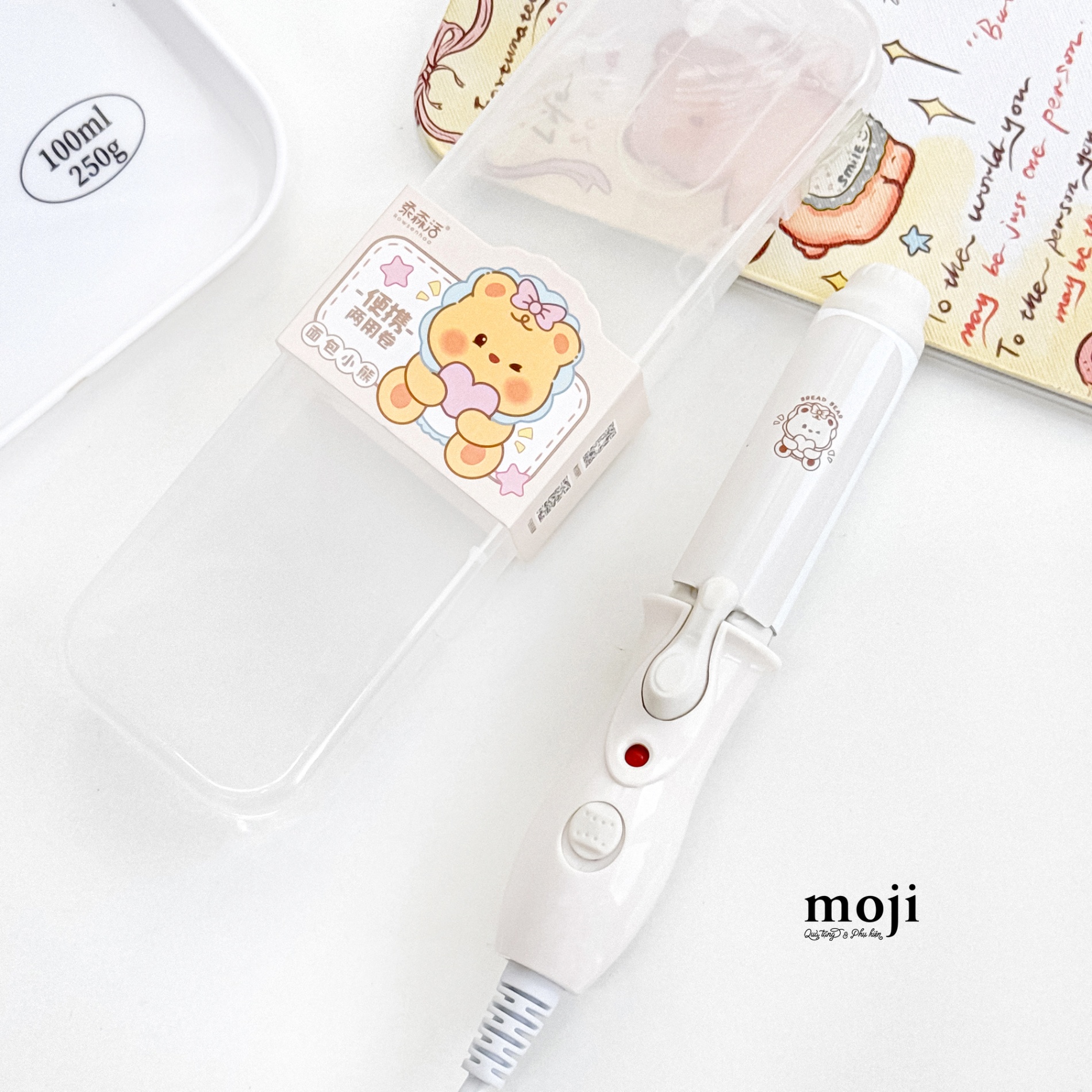 Máy xoăn lọn 2in1 Bread bear nháy mắt má hồng