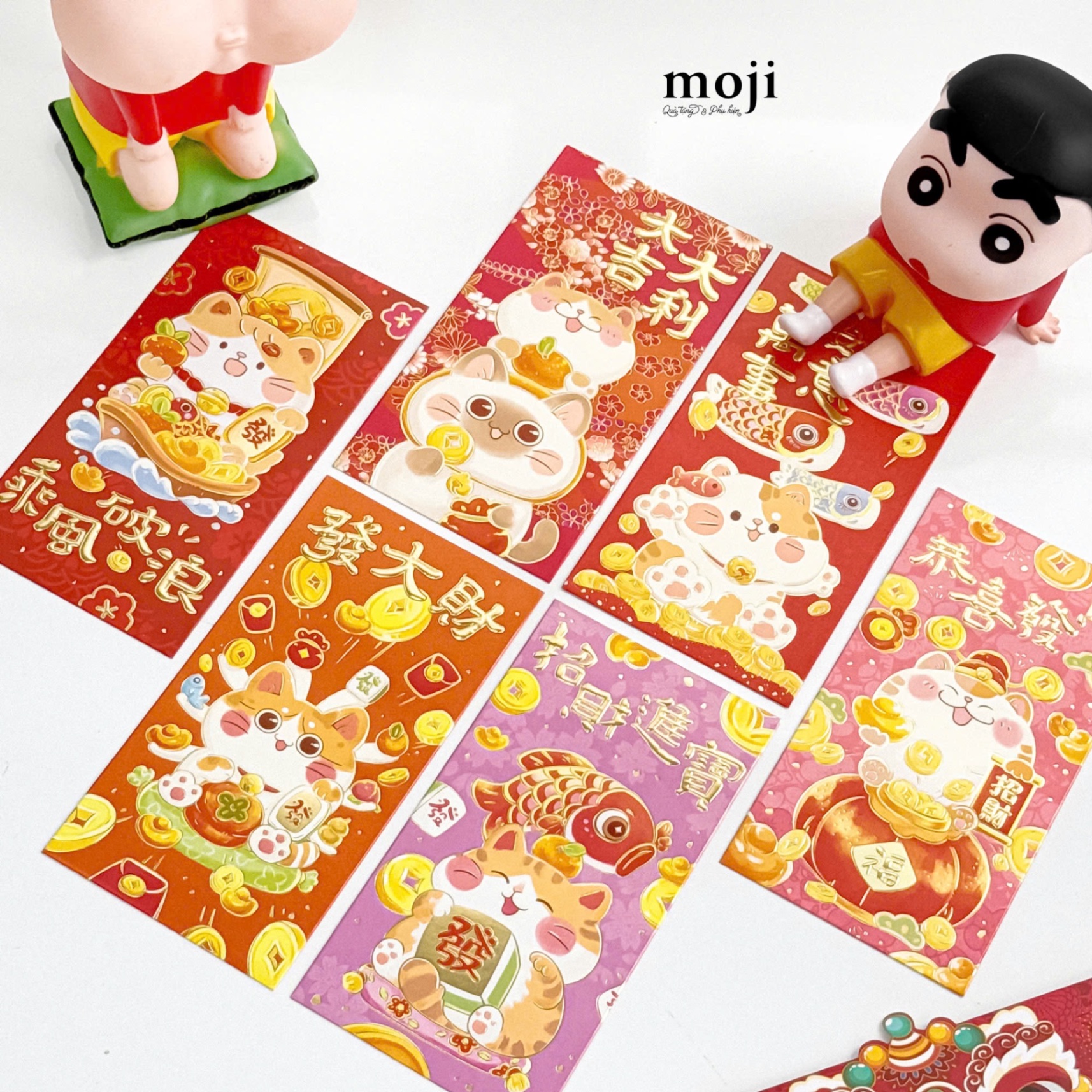 Bao lì xì Happy cat mèo béo dáng dọc set6