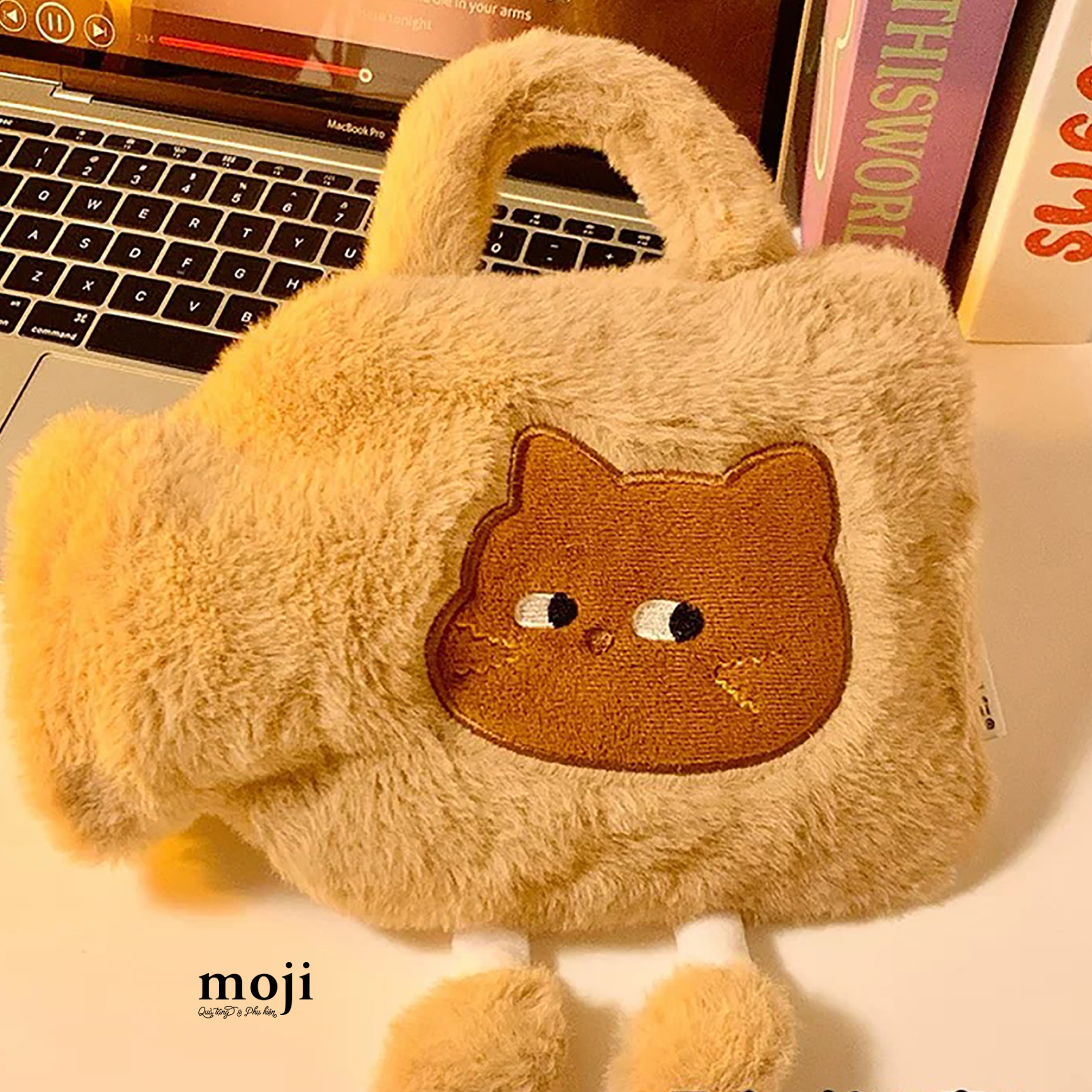 Túi chườm giữ nhiệt bọc vải Cute cat face mèo liếc mắt quai xách có chân 16x25