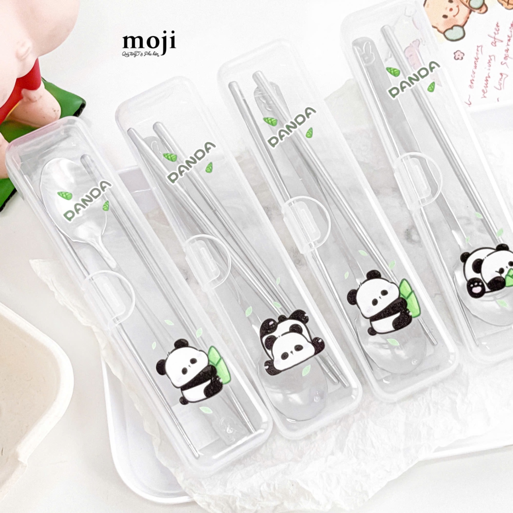Bộ thìa đũa kim loại Gấu trúc Panda bear bamboo