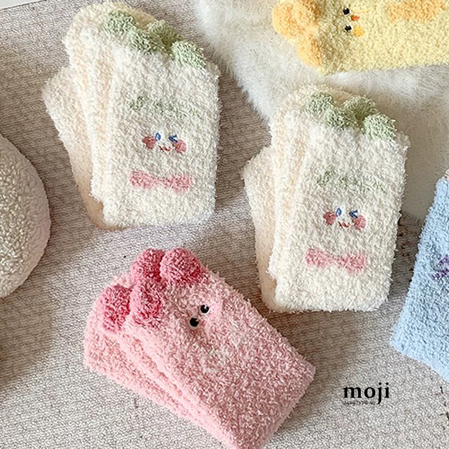 Tất vớ cổ cao lông xù Cute animal có tai phối màu