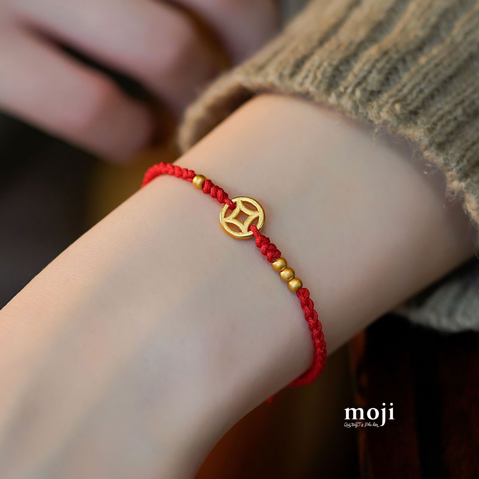 Vòng tay tết chỉ đỏ Đồng xu đồng tiền vàng