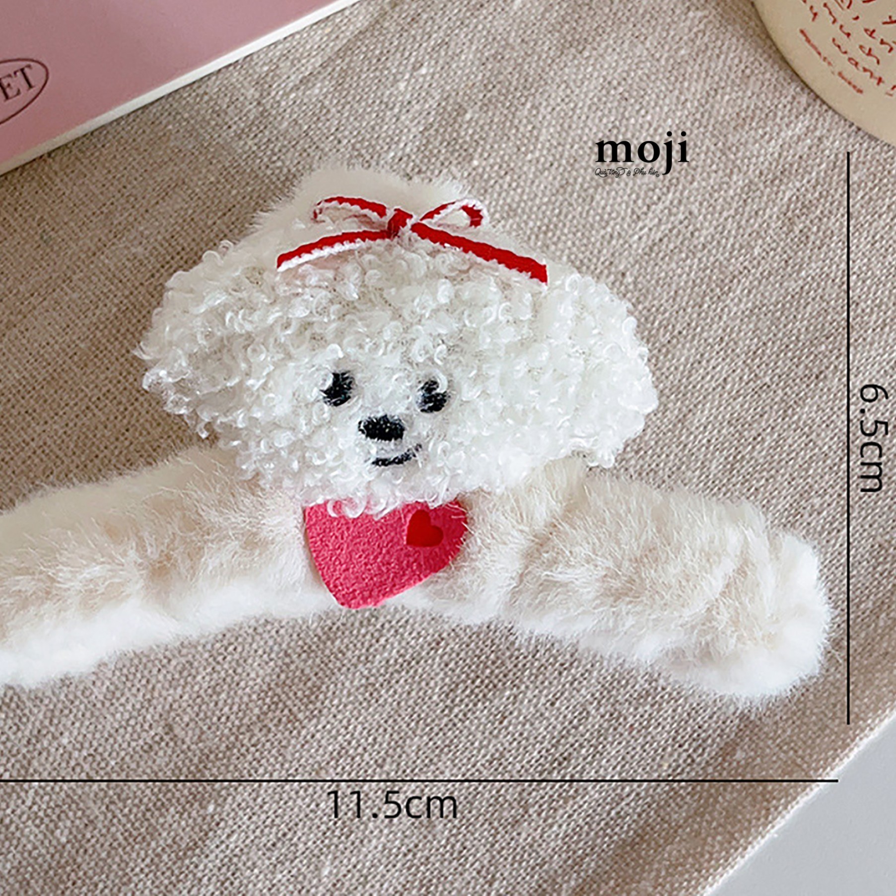 Kẹp tóc càng cua lông xù Cute dog face heart bow nơ