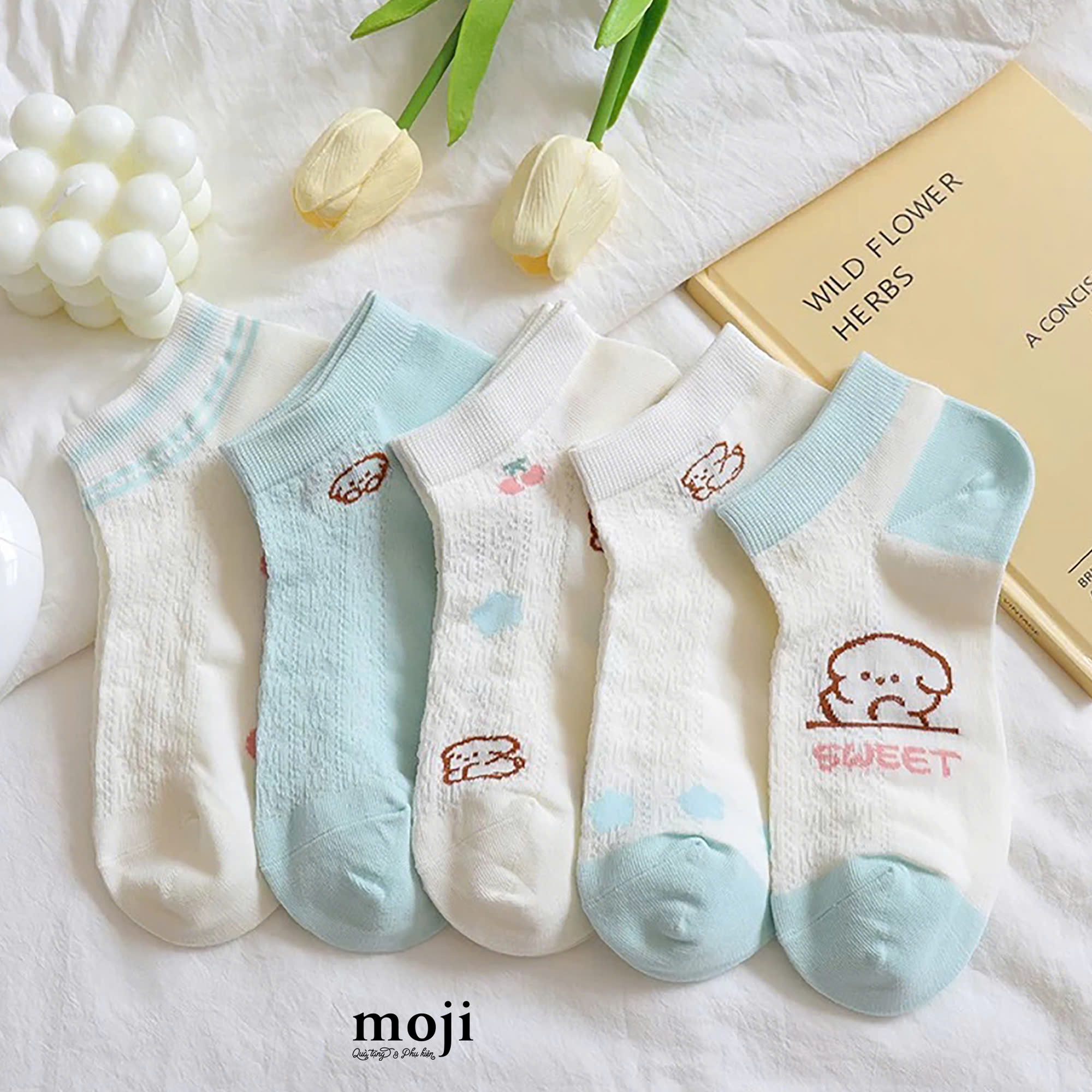 Tất vớ cổ ngắn Cute dog fruit cherry flower tulip