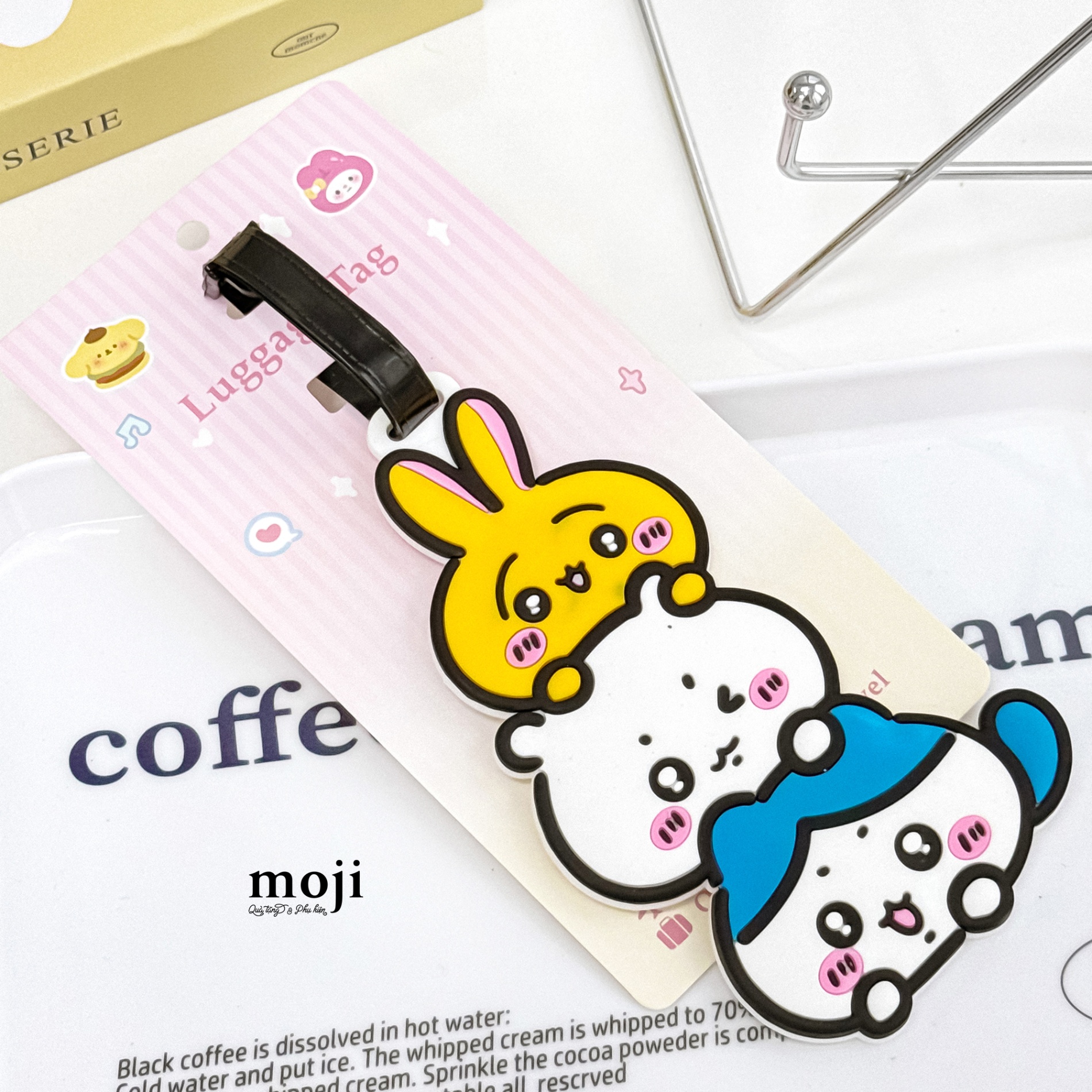 Luggage tag Chiikawa má hồng xếp chồng