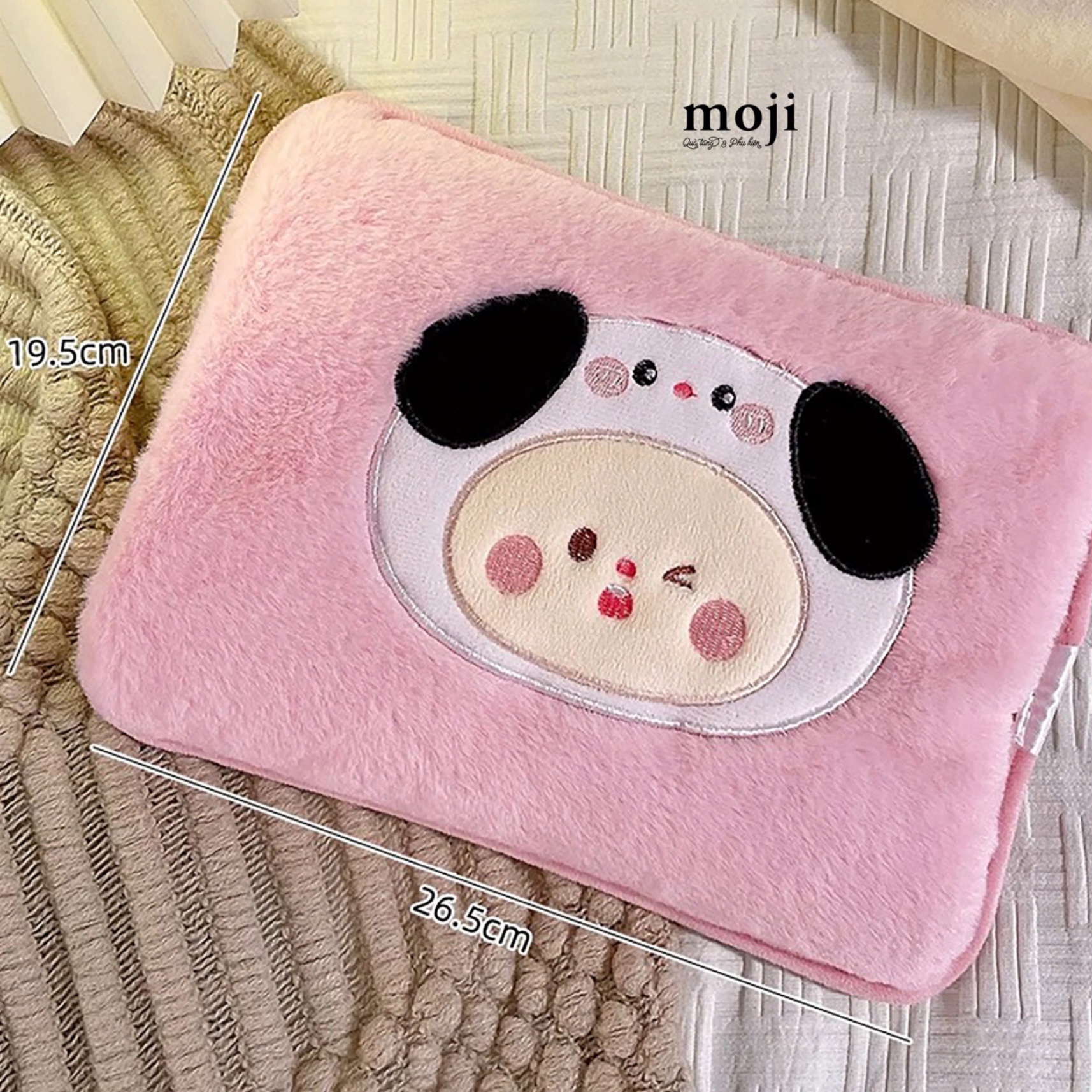 Gối sưởi Cute animal cosplay dog face má hồng nền màu sạc điện 19x26