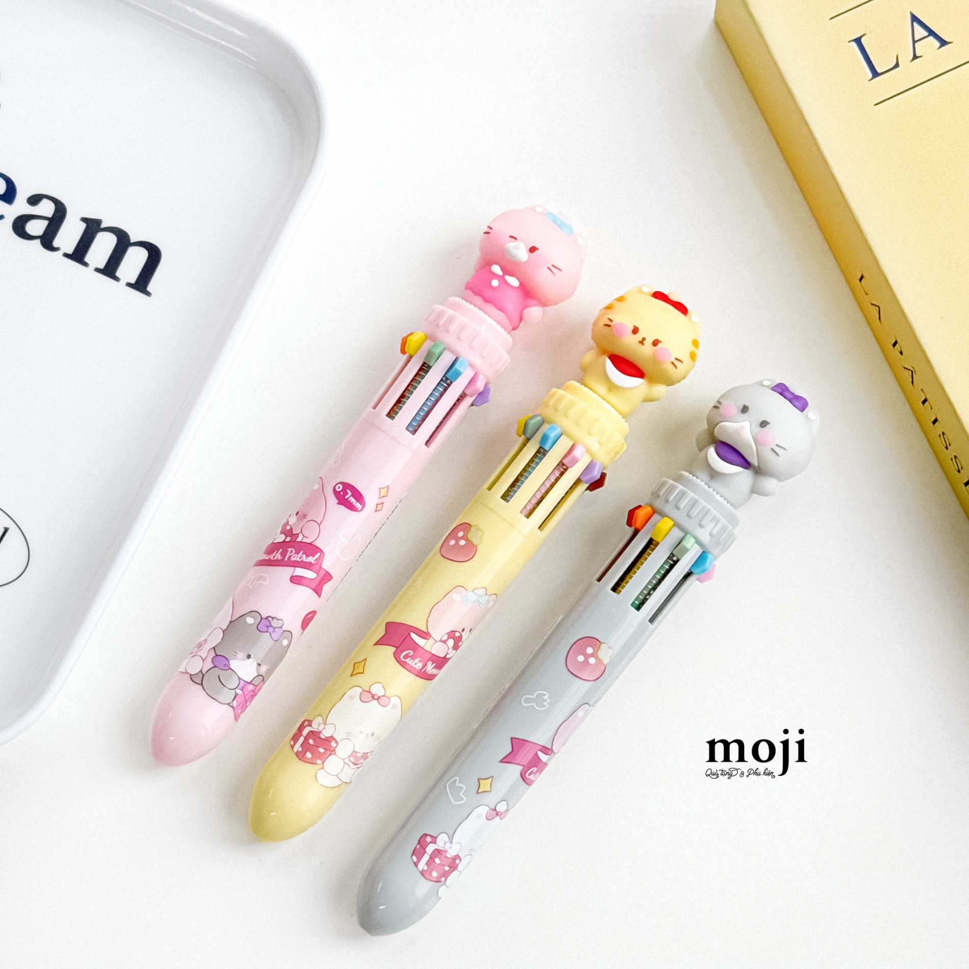 Bút viết bấm nhiều màu Cute cat bow nơ