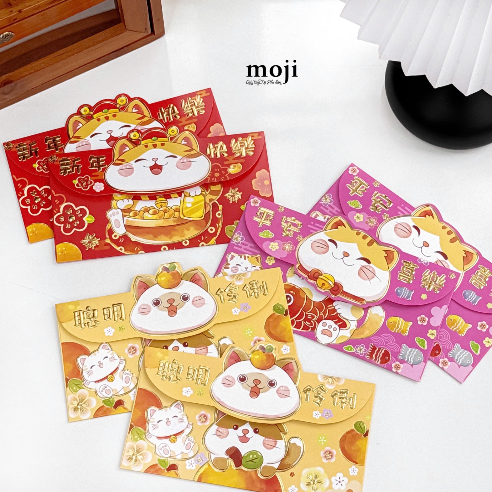 Bao lì xì Happy cat mèo béo dáng ngang set6