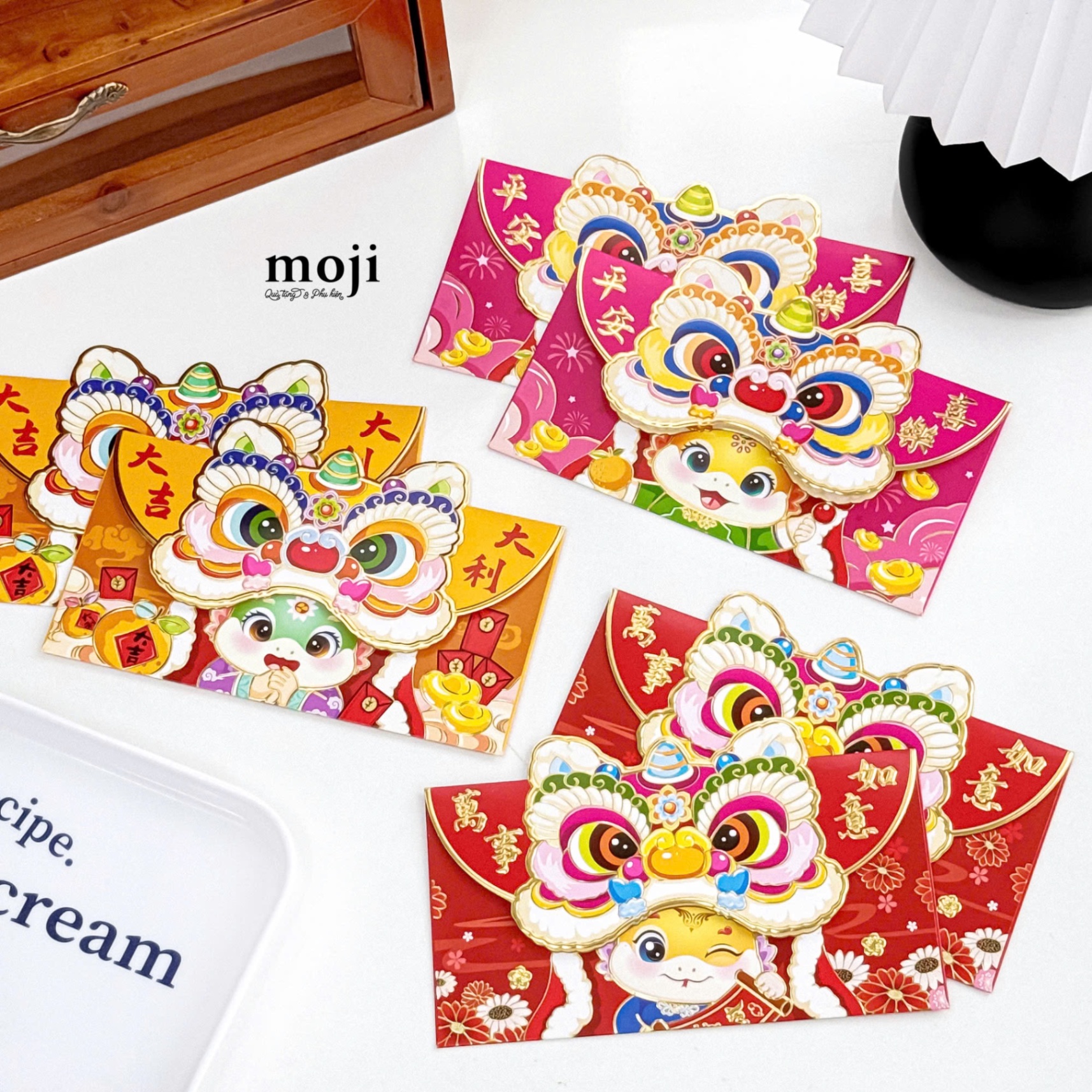 Bao lì xì Rắn cute snake múa lân dáng ngang set6