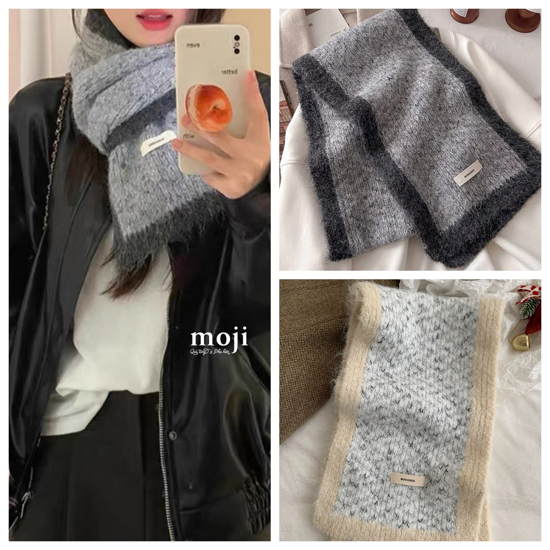 Khăn len cashmere Basic dệt chữ V viền màu 20x150