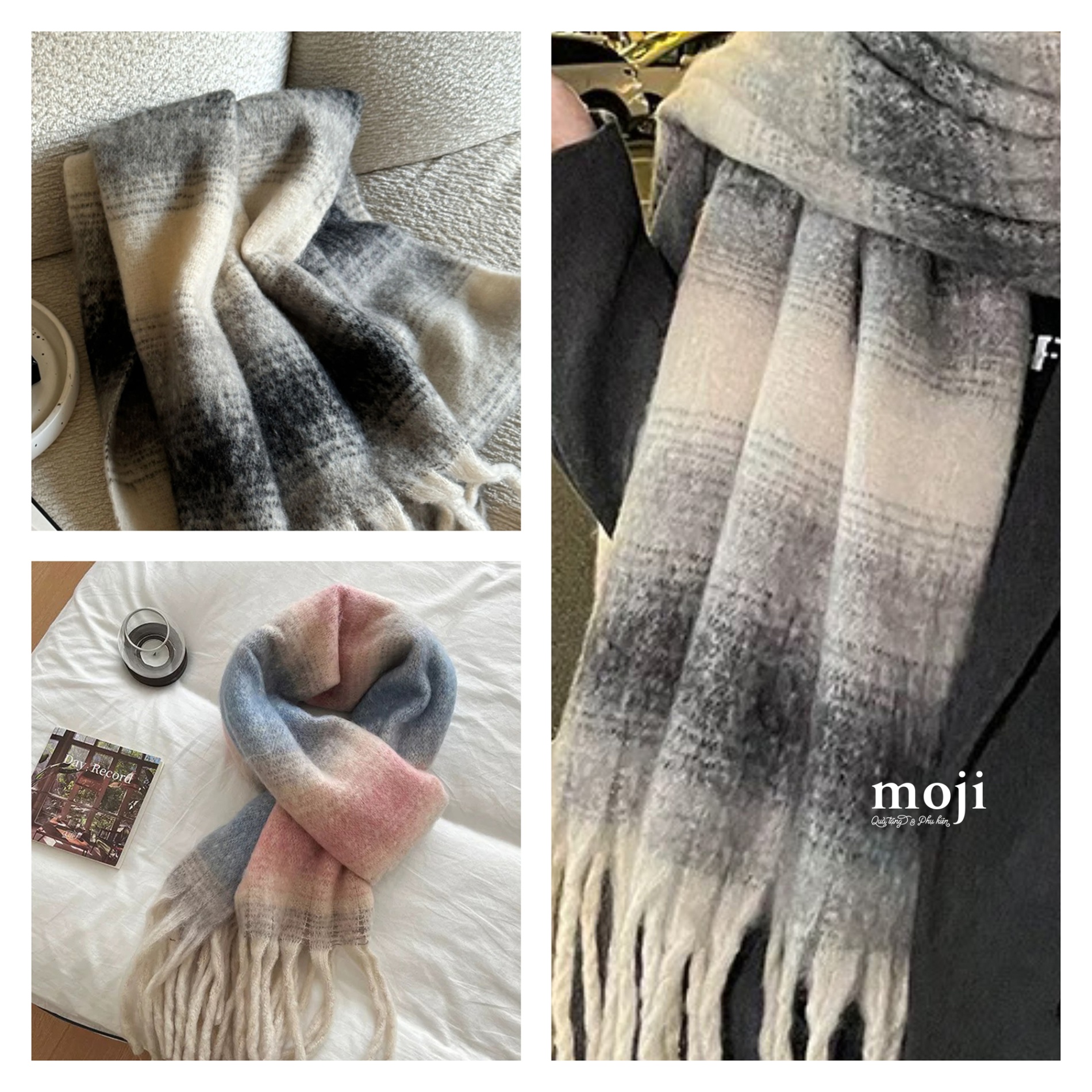 Khăn len cashmere loang màu ngang tua rua 50x220