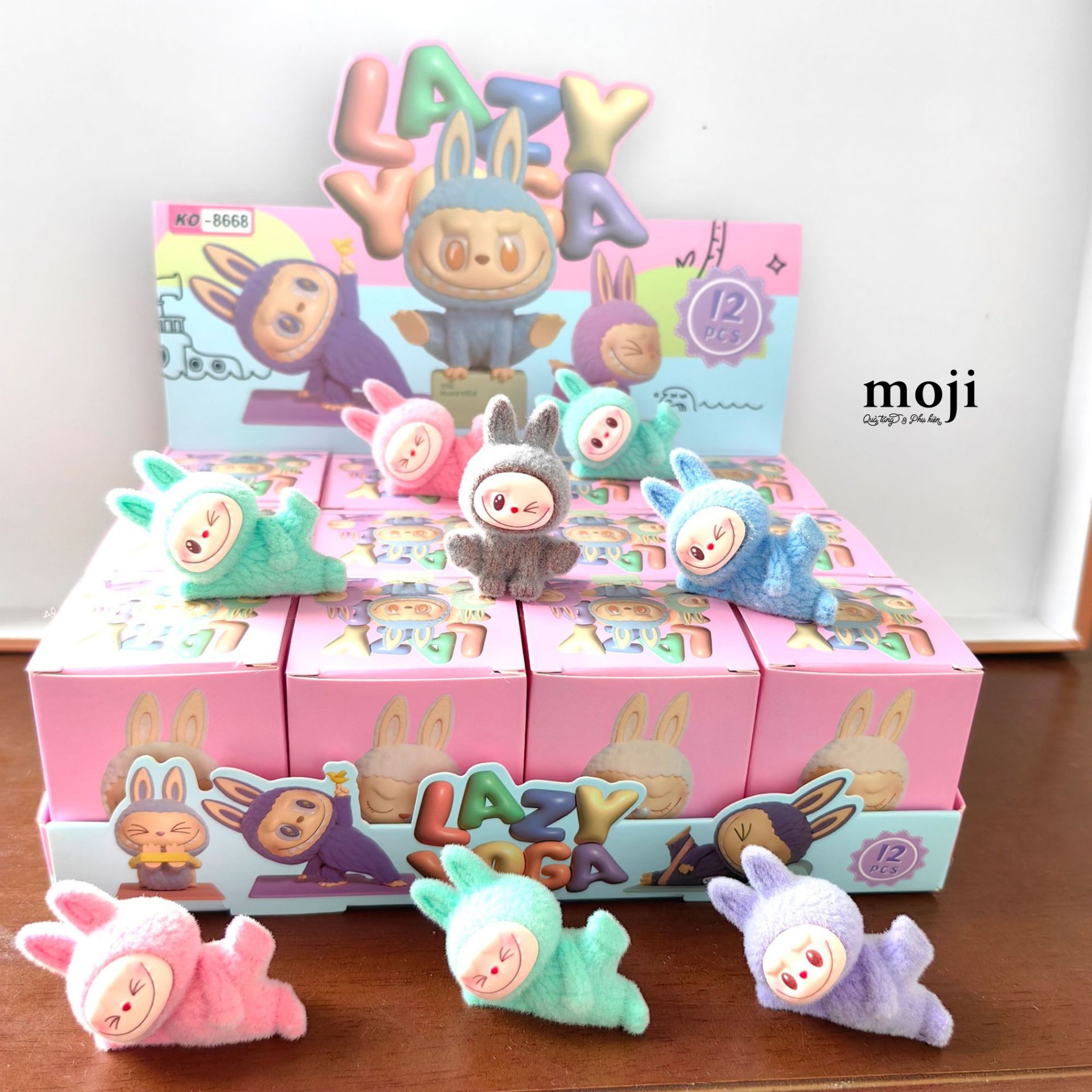 Blindbox mini unoff lông ngắn Labubu lazy yoga