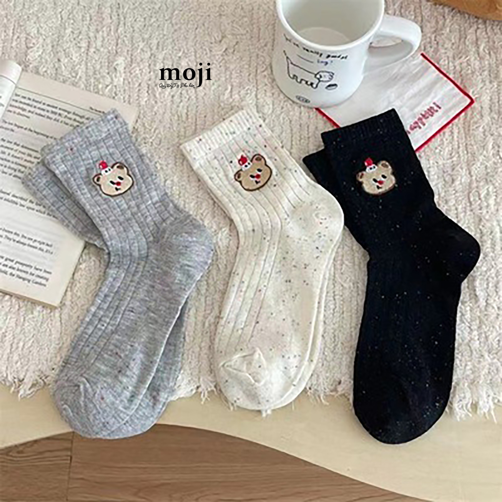 Tất vớ cổ cao Baby bear cake face light dust texture art style