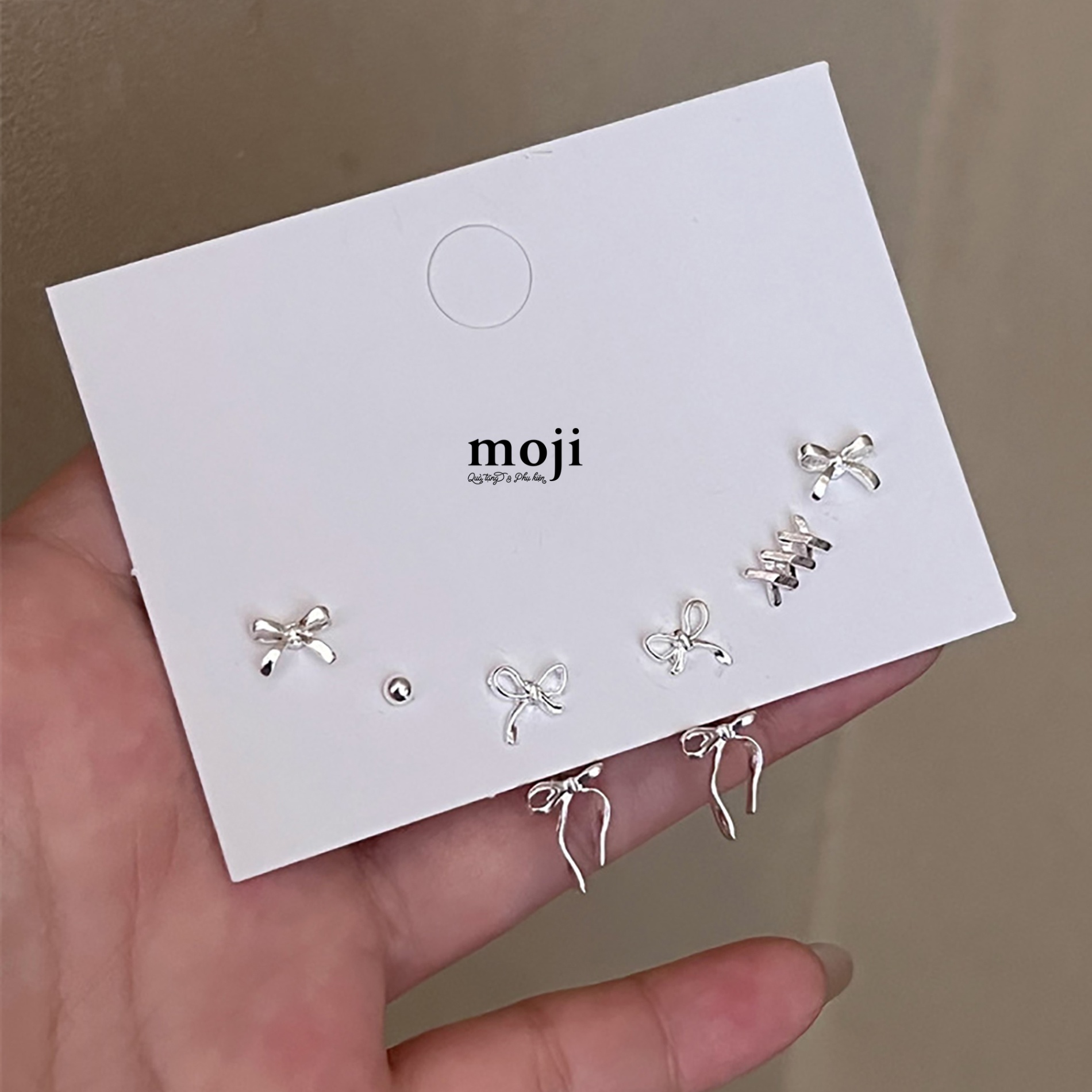 Khuyên tai set6 Bow nơ hạt tròn