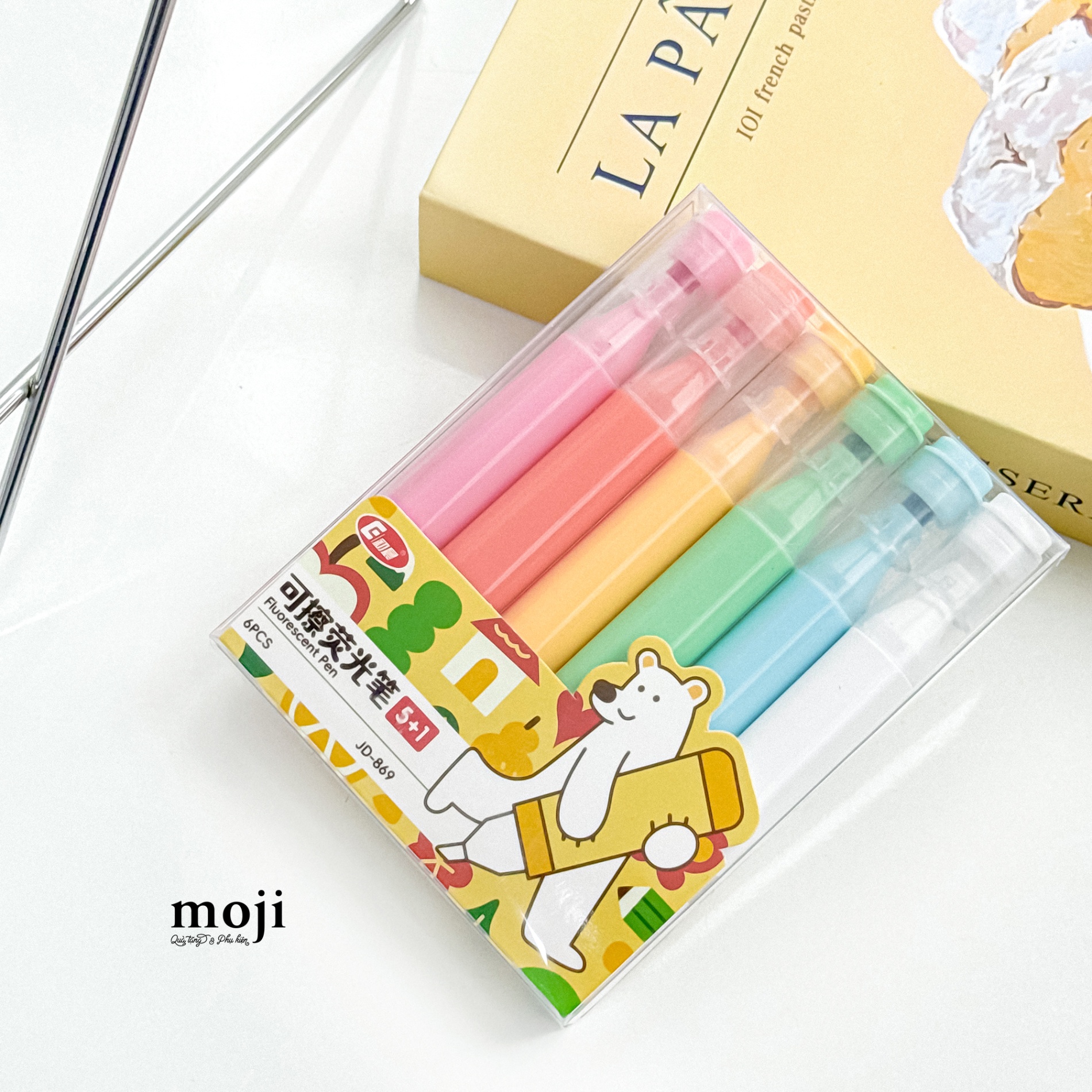 Bút nhớ dòng Baby bear ôm bút set5 kèm 1 bút xóa