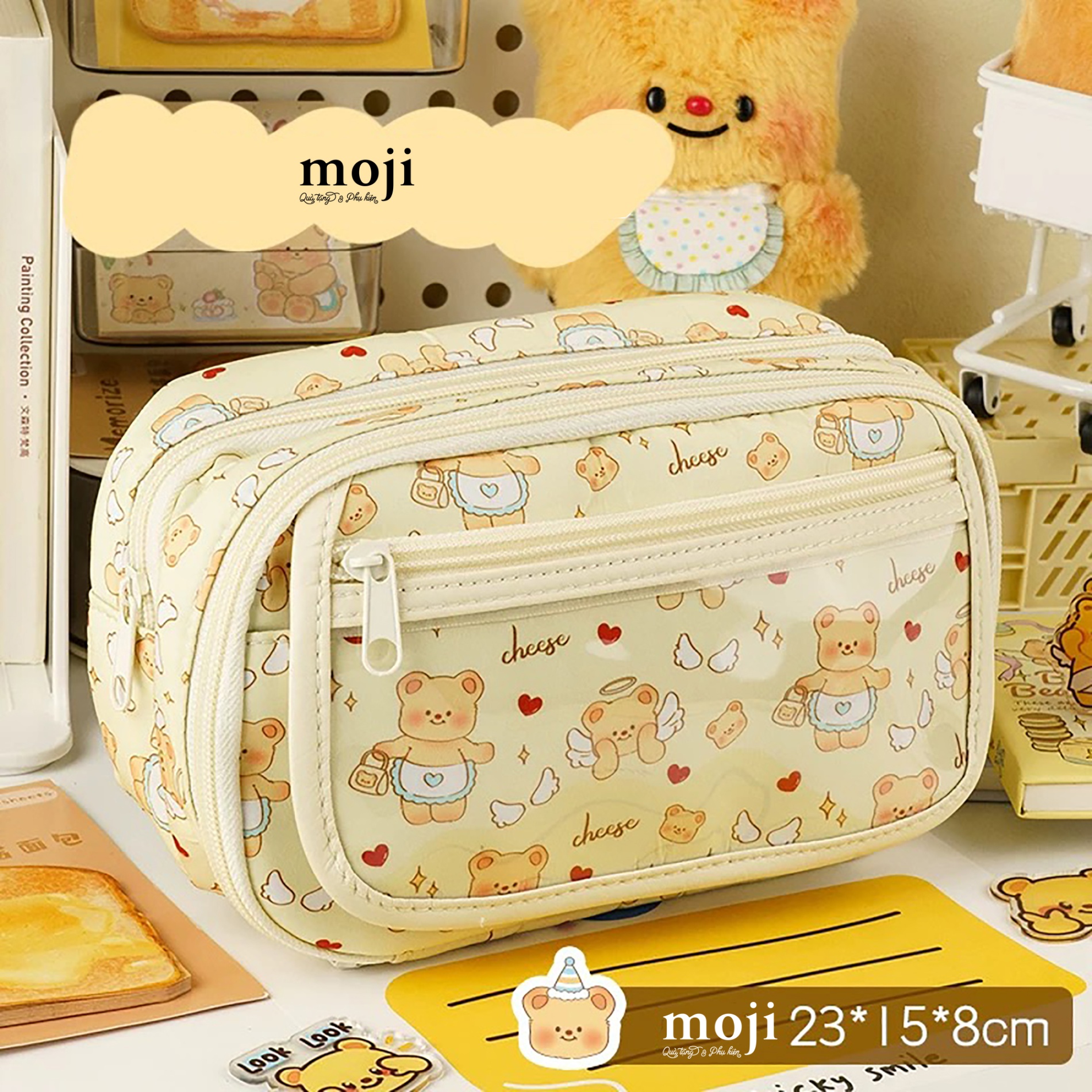 Hộp bút lớn Butter bear heart love cheese 8x15x23
