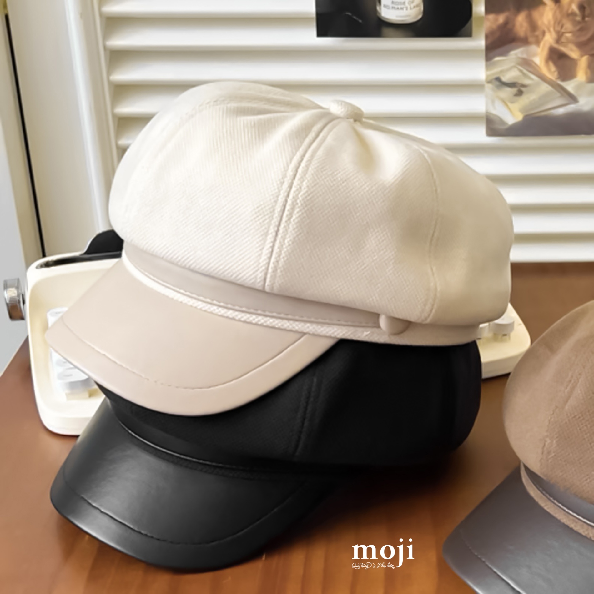 Mũ nón beret lưỡi trai Basic color phối da
