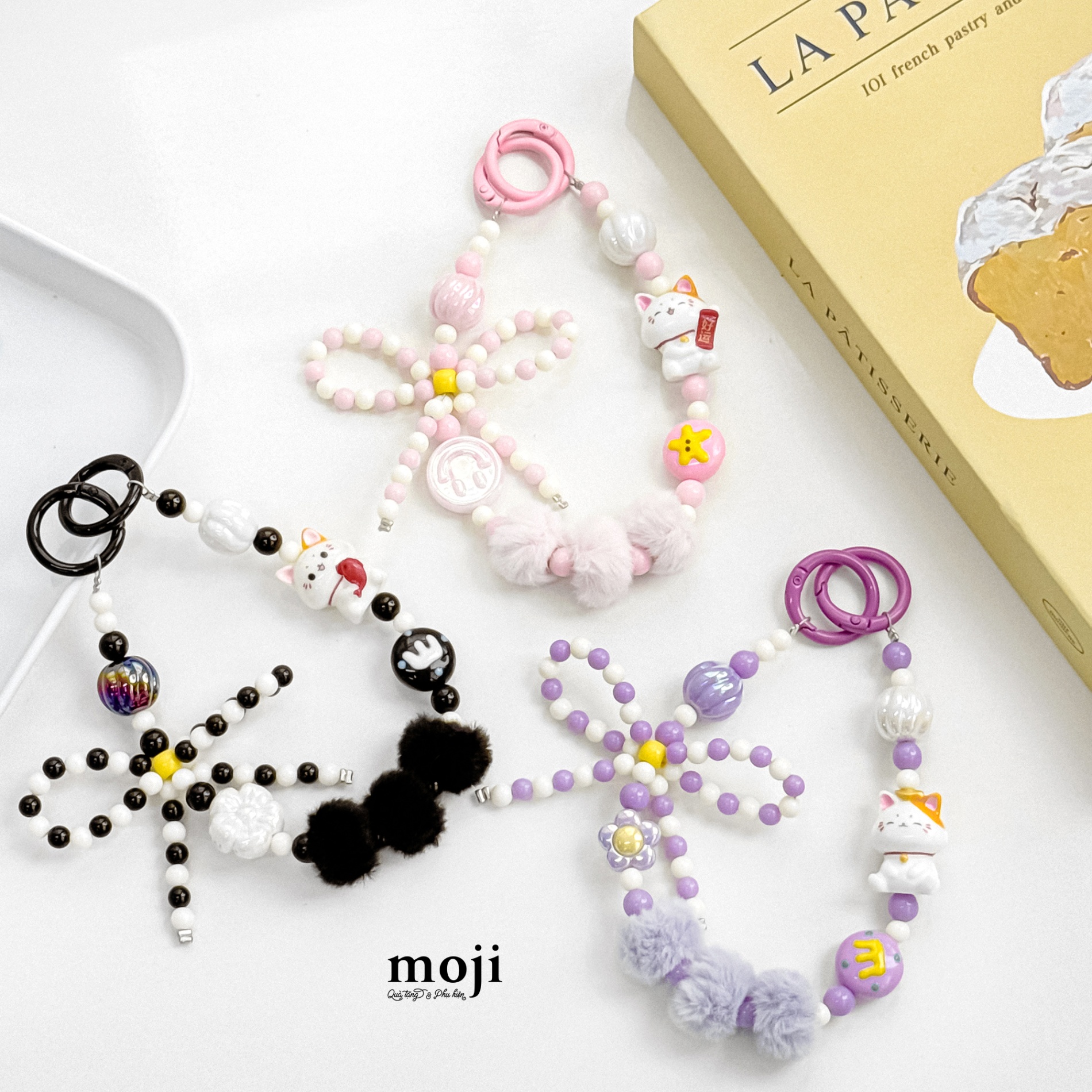 Dây đeo đa năng Mèo may mắn hạt kết bow nơ cục bông dây ngắn