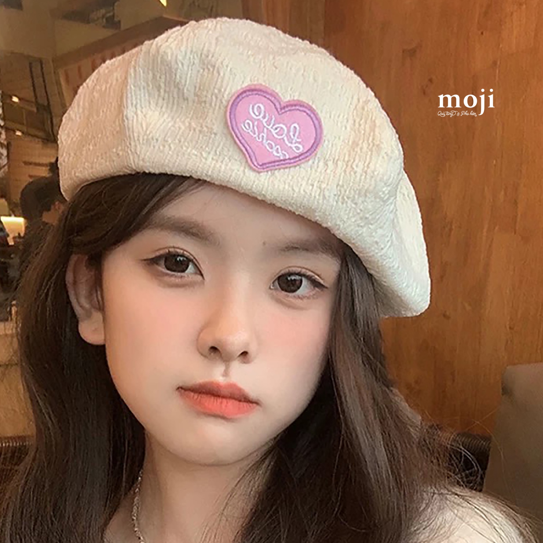 Mũ nón beret Love heart nền màu