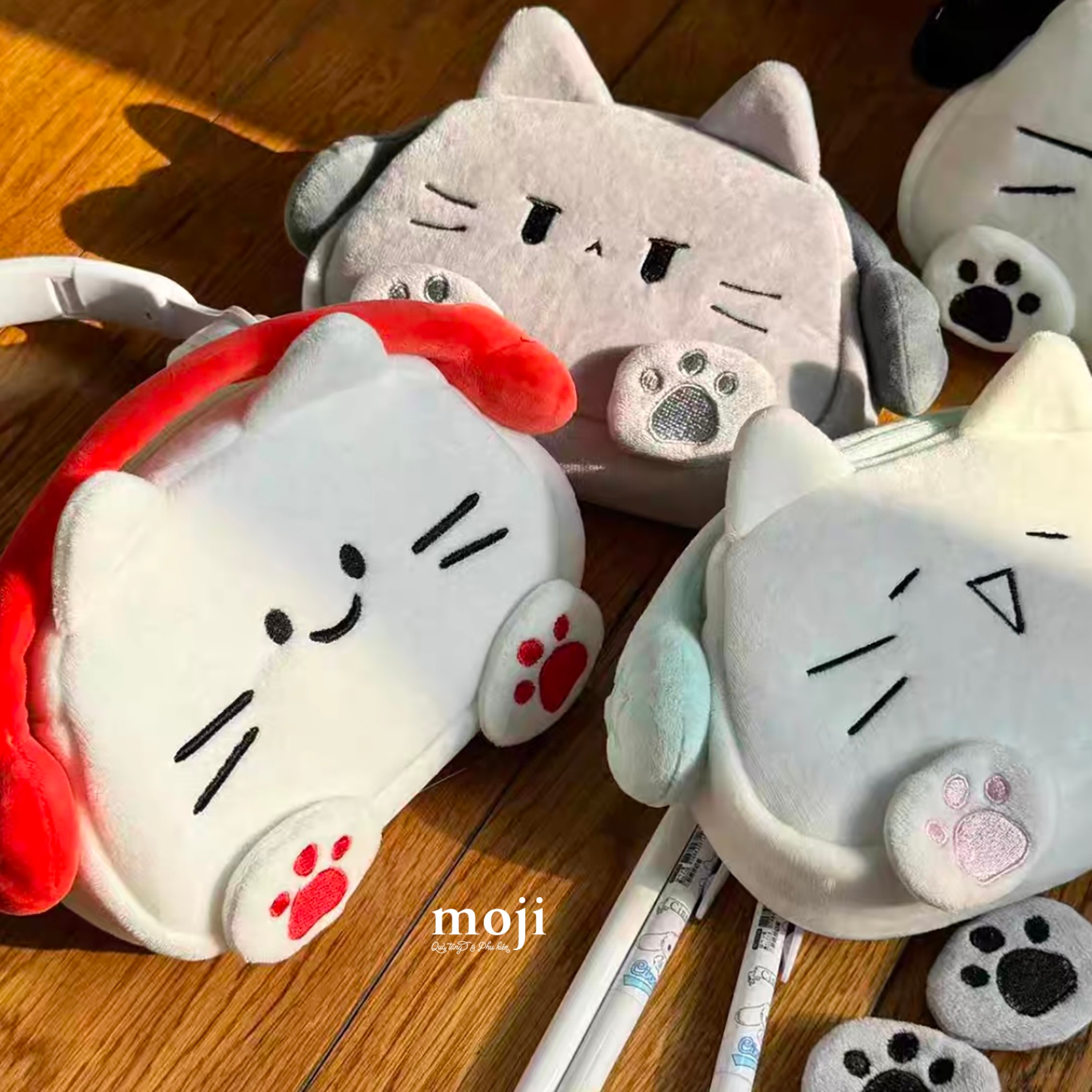 Hộp bút lớn Cute cat mèo biểu cảm đeo tai nghe có tai 14x18